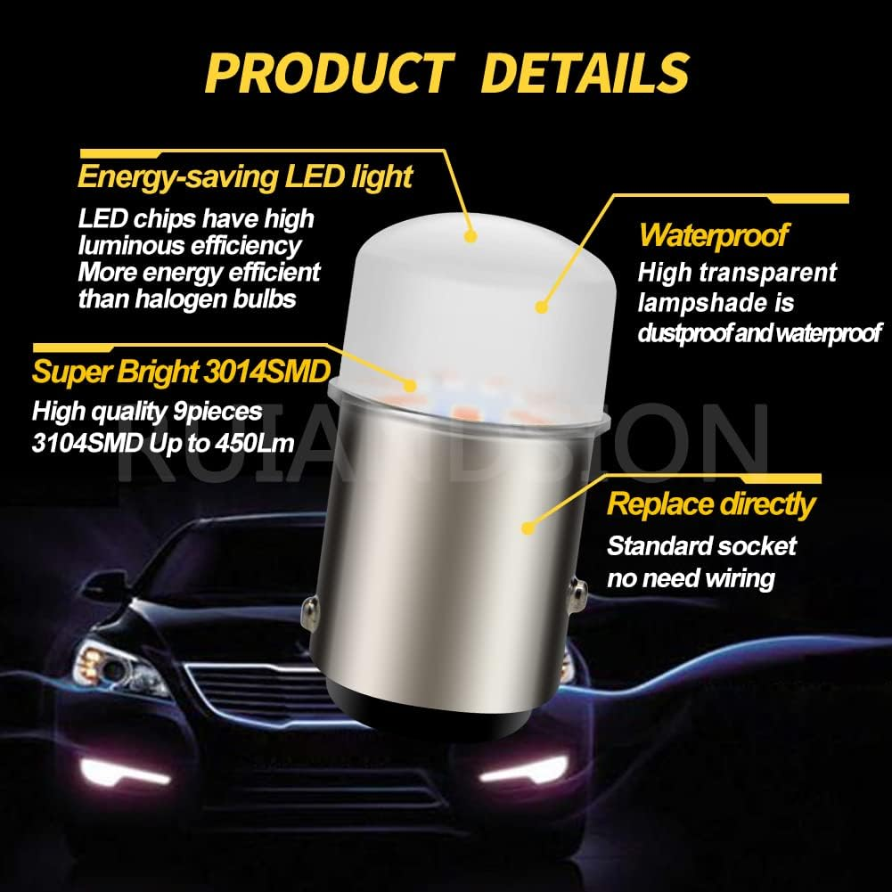 Ruiandsion 1157 BAY15D LED Bulb 12V 2057 2357 7528 Red 3014 9SMD LED Chipsets Replacement for Car RV Camper Brake Stop Parking Tail Lights (Pack of 2) image number 3