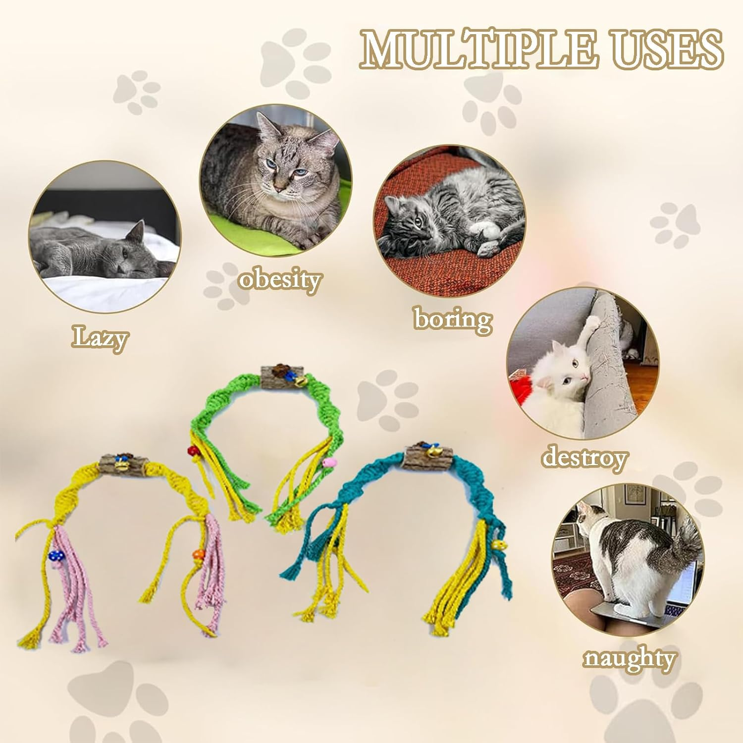 Cat Toys Chew Ropes - 3 Pack Catnip Toys for Teeth Cleaning Large Cat Chew Toys for Teeth Cleaning,Cat Toys with Catnip,Interactive Cat Nip Kicker Toys for Cats Kittens Exercise image number 4