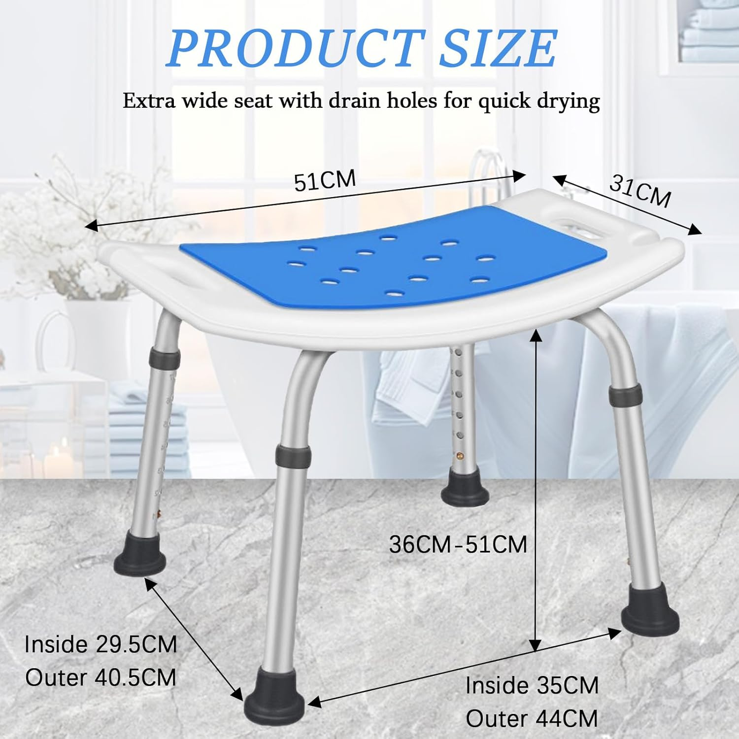 Shower Chair for inside Shower, Adjustable Bath Stool Chair, Shower Stool, Tool-Free Assembly Shower Seat for Bathtub, Shower Bath Chairs image number 5