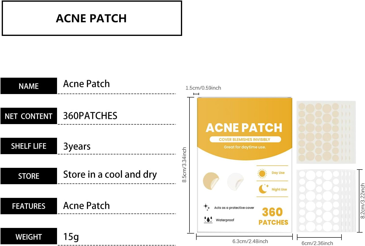 Day and Night Acne Patches, Invisible Acne Patches for Facial Care, （360 Patches） image number 2
