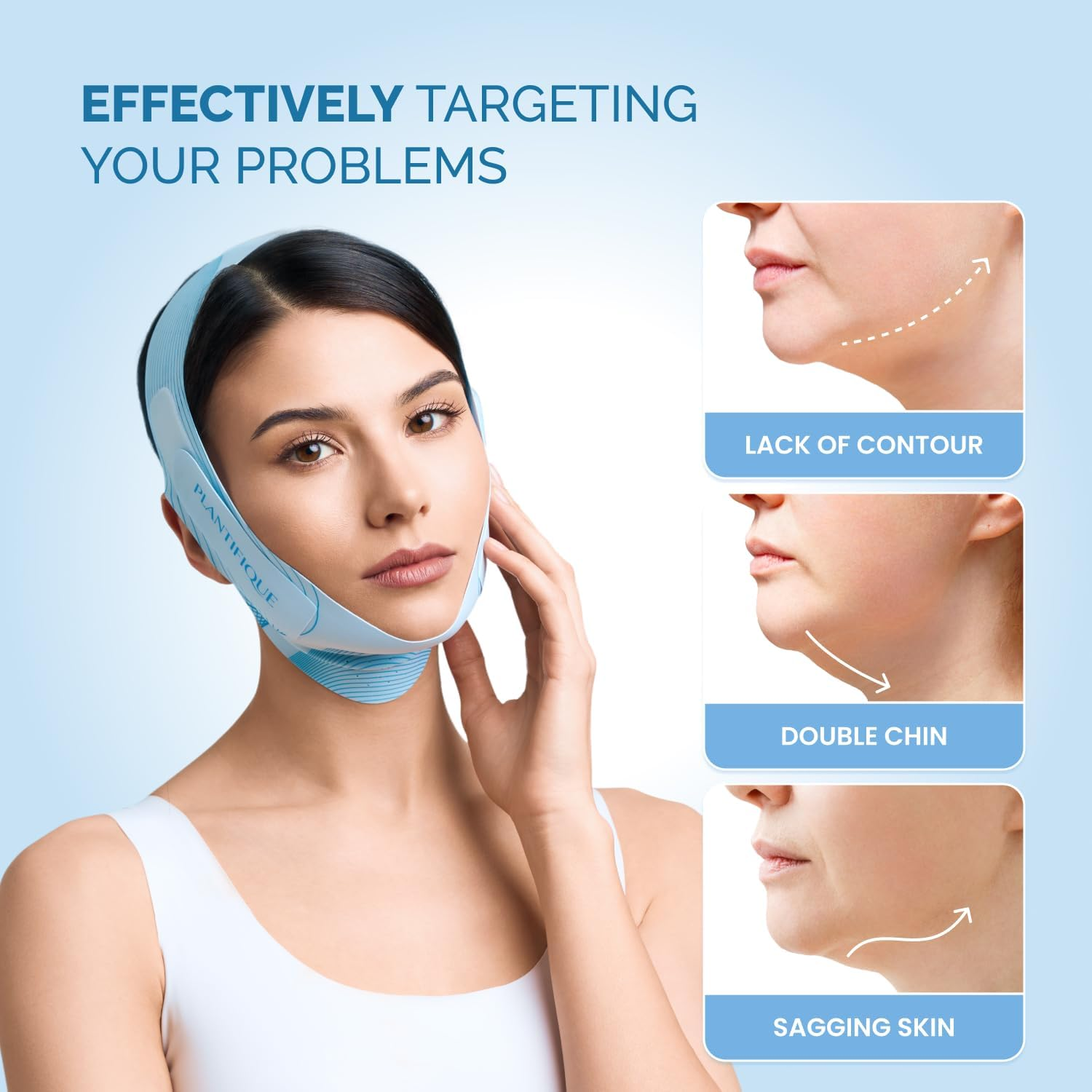 PLANTIFIQUE Chin Strap for Face Contouring - Reusable V Line Ice Silk Fabric Mask - Double Chin Shaping, Adjustable, Breathable Fabric - Jawline Shaper for Women & Men image number 3