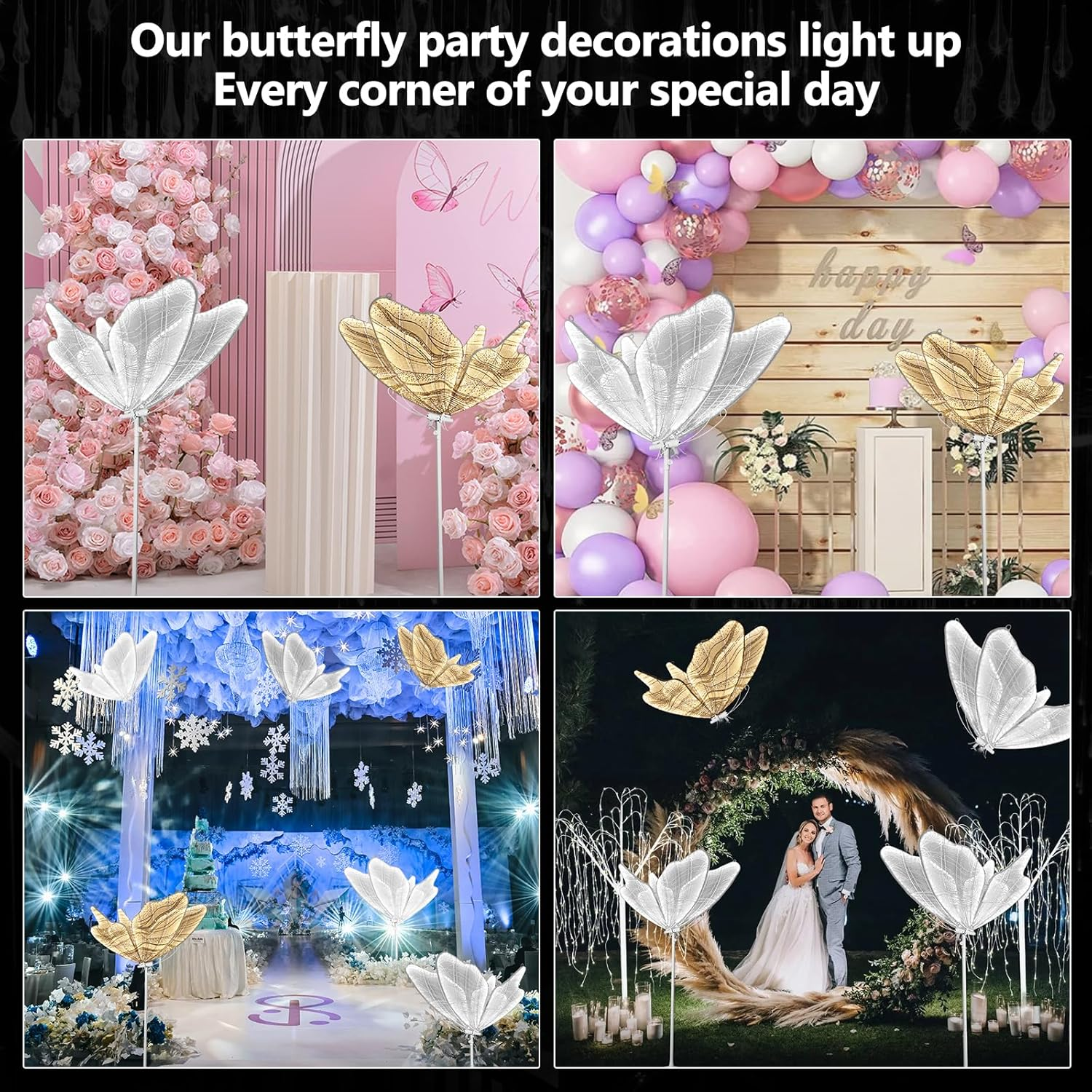 3-Color Wedding Butterfly Floor Lamp Decoration, 31.5 Inch Creative Butterfly Ceiling Lamp, Adjustable Height Romantic Butterfly Lamp Props for Wedding Party, 80 CM image number 2