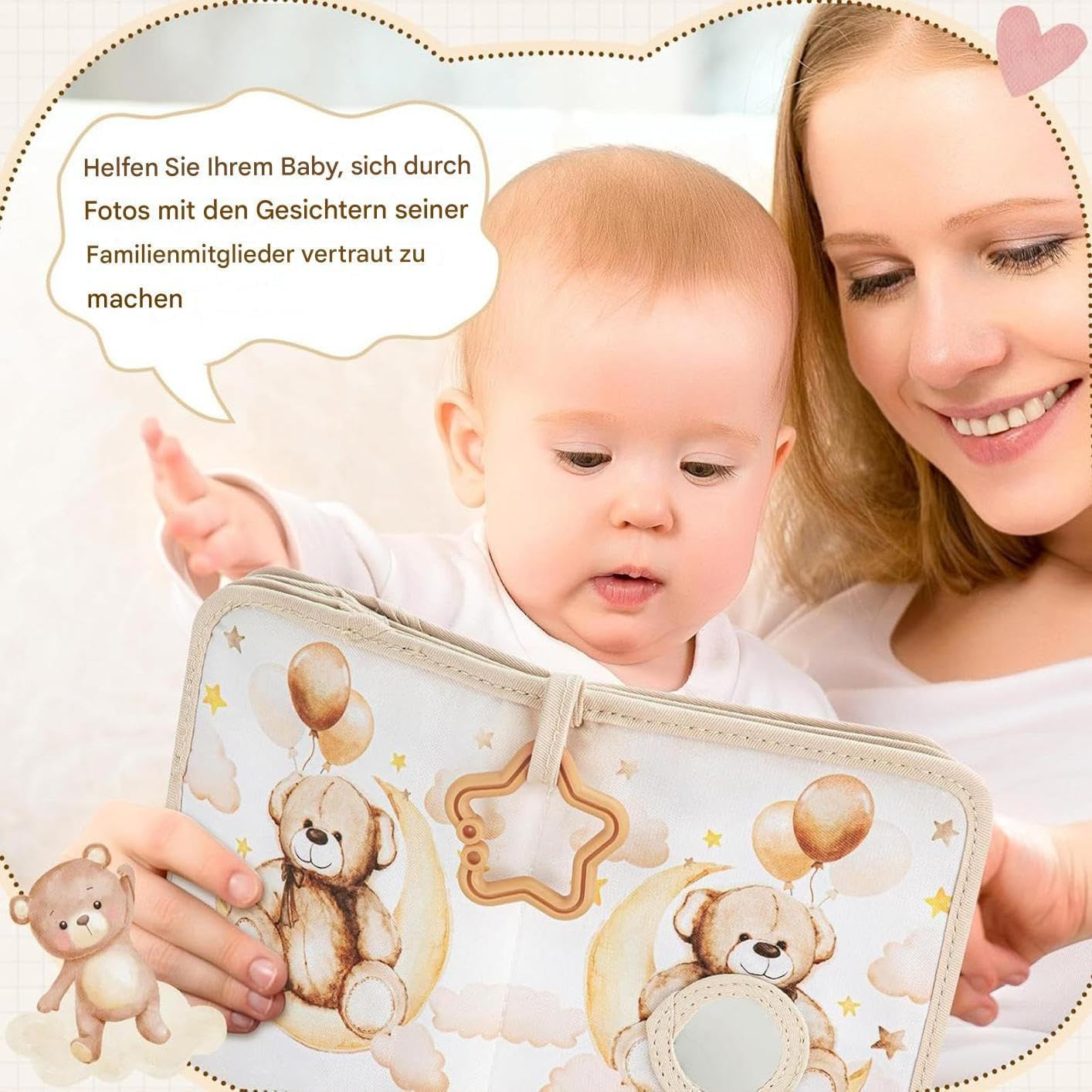 Toddler Family Photo Album - Soft Fabric Baby Keepsake, Memory Book | Holds 17 Photos, Educational Images Viewer for Toddlers, Nursery Nursery, Nursery, Home Travel Gift for Children image number 6