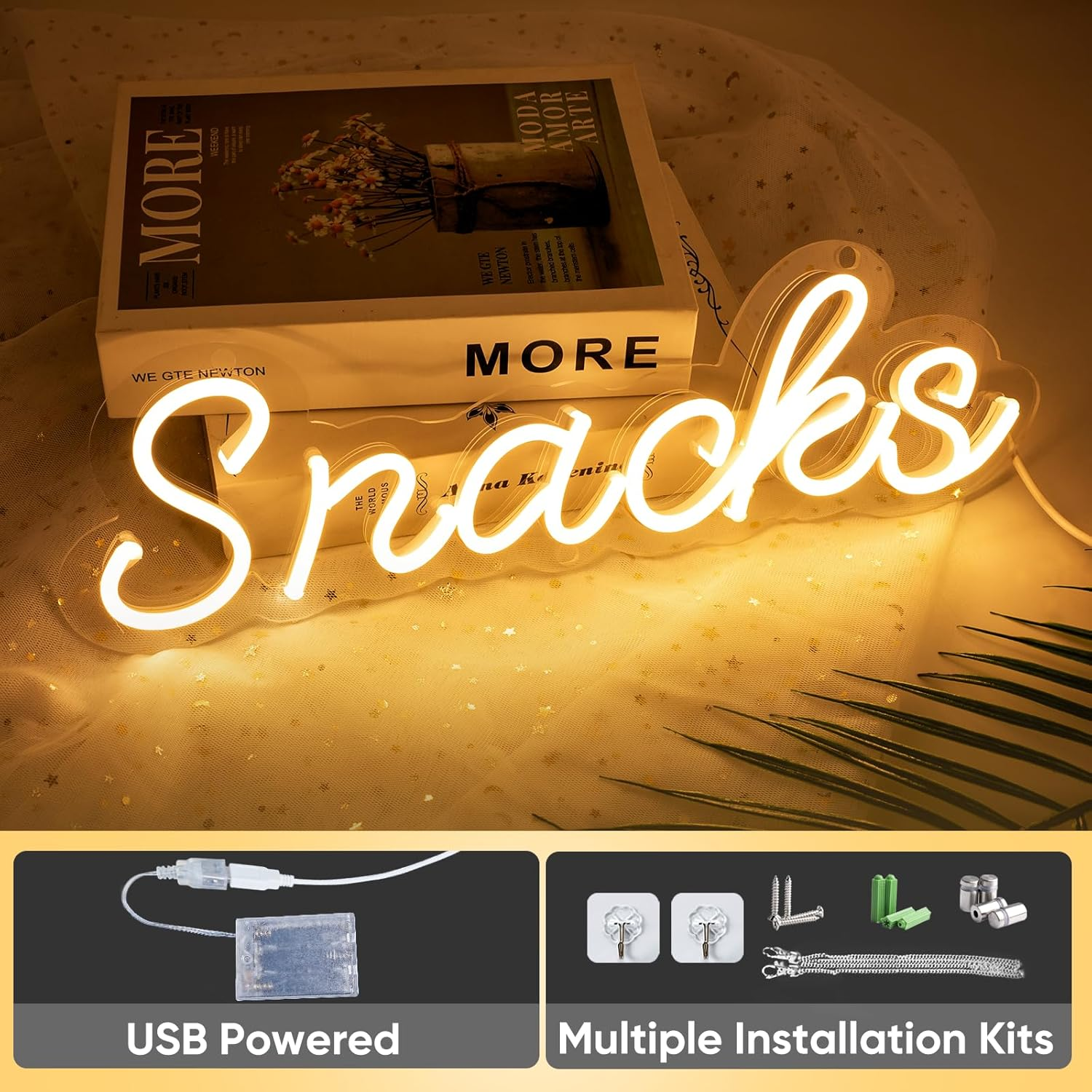 KANAYA Snacks Led Neon Sign Warm White Dimmable, USB Powered Wall Art Decor for Snack Bar Cake Candy Shop Stall, 15 Inch image number 4