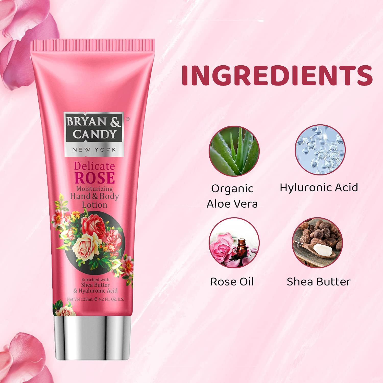 Bryan & Candy New York Delicate Rose Moisturizing Hand and Body Lotion Enriched with Shea Butter & Hyaluronic Acid for Smooth, Moisturized Skin (125Ml) image number 2