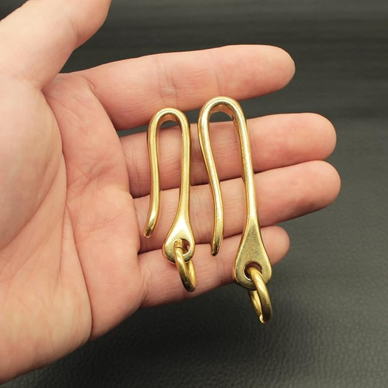 Solid Brass U Hook Key Loop Pocket Clip with Ring, Simple Style Car Keychain for Men Women image number 2