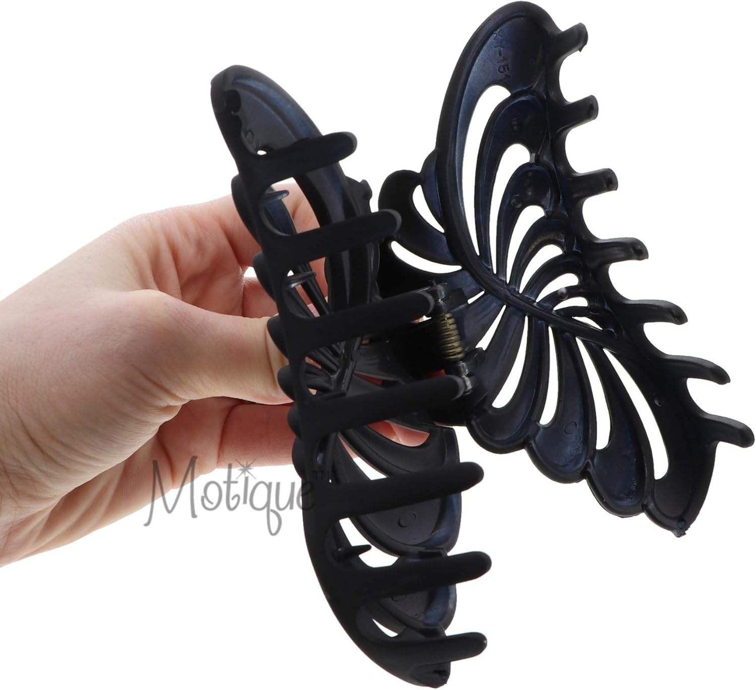 Matte Black 5 Inch Large Jaw Clip Hair Claw with Leaf Design (Motique Accessories) image number 5