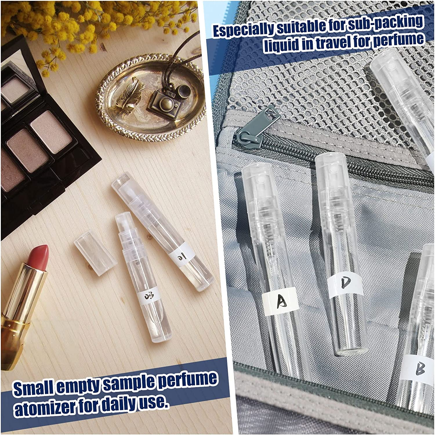 Mini Spray Bottle, 50 Pack 5Ml Mini Plastic Spray Bottle Empty, Fine Mist Refillable Mini Perfume Bottle, Perfume Atomizer, Small Sample Containers, Plastic Portable Travel Bottle, Clear image number 5