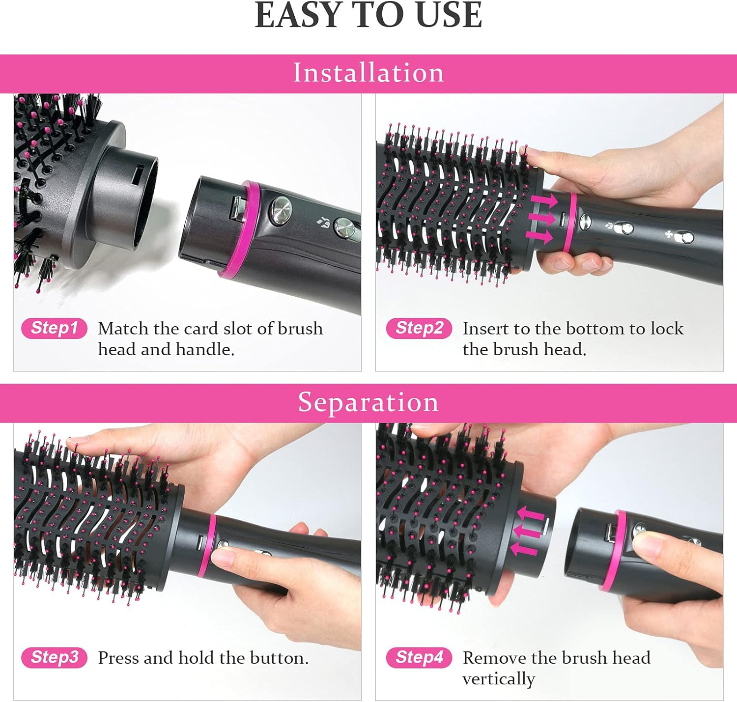 BRONAL Hot Air Brush,One Step 4 in 1 Volumizer Hair Dryer/Hair Curler/Styler Comb/Hair Straightener, Multifunctional Hot Air Brush and Volumizer with 4 Styling Attachments (AU Plag) image number 4