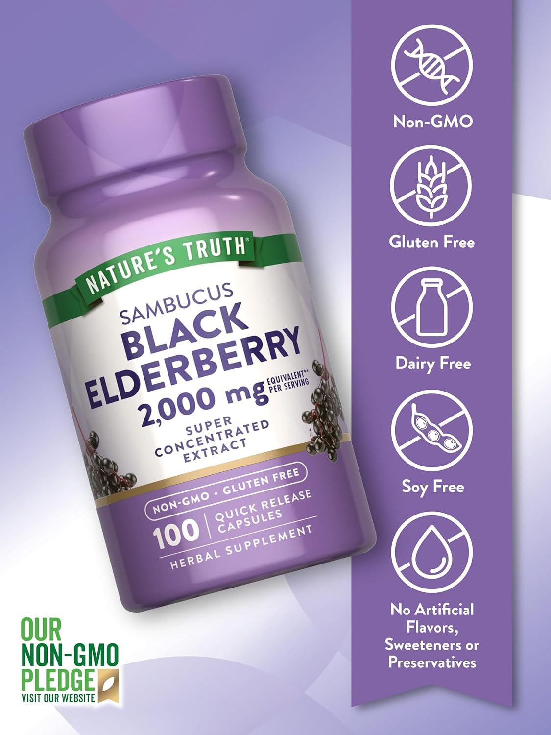 Black Elderberry Capsules 1000Mg | 100 Count | Super Concentrated Sambucus Extract | Non-Gmo, Gluten Free | by Nature'S Truth image number 2