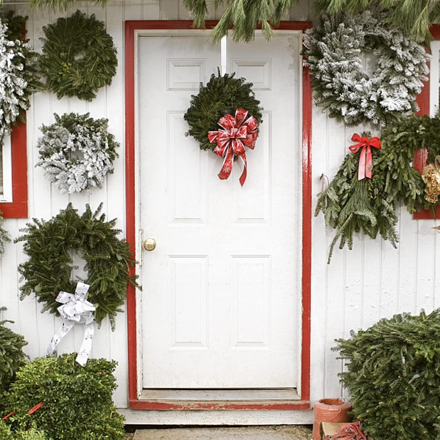 ZMCINER Adjustable Wreath Hanger for Front Door, 15-25 Inches, 20 Lbs Capacity, Christmas Fall Wreaths Decorations Hook (White) image number 1