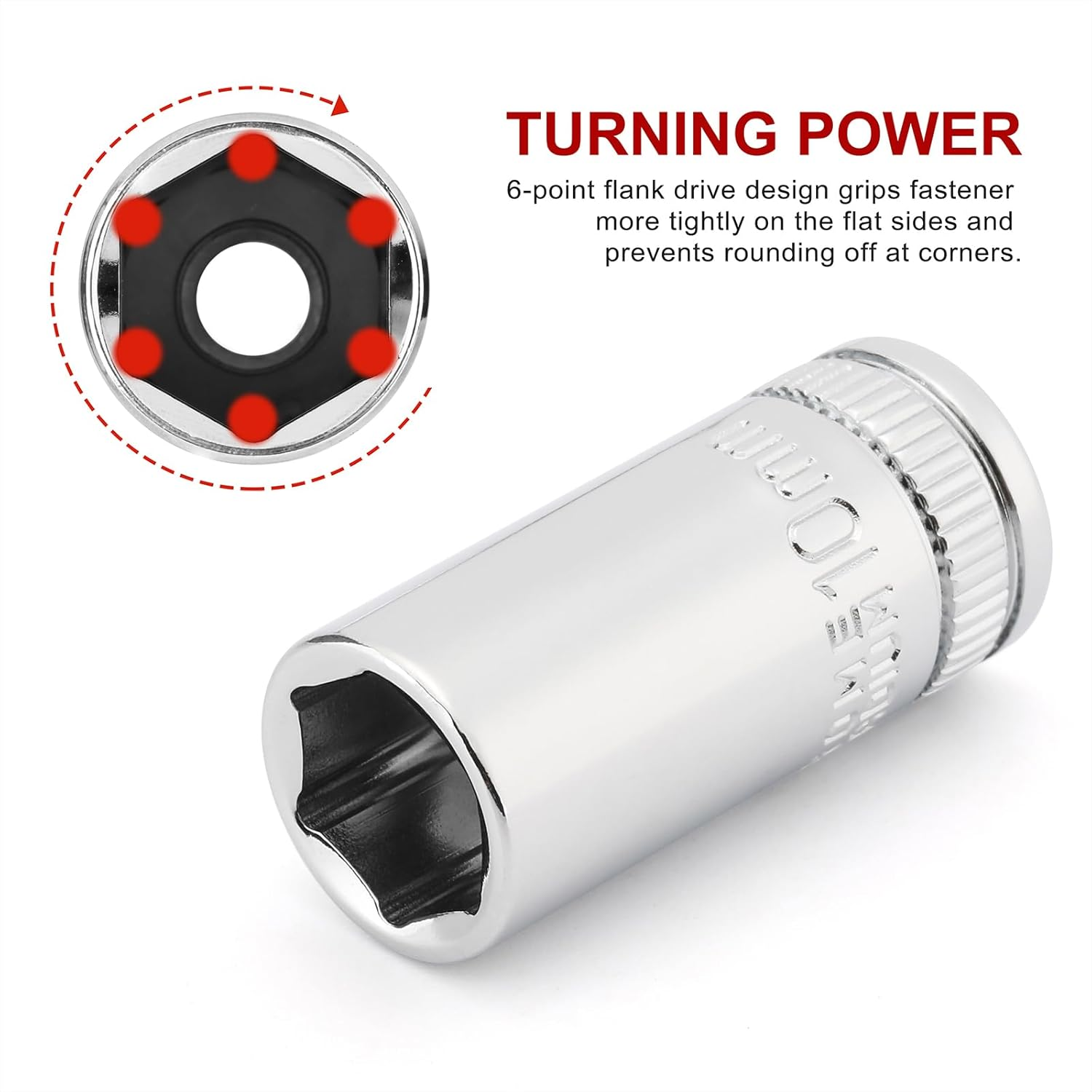 CASOMAN 13PCS 1/4" Drive Mid-Length Socket Set, 6-Point, Mirror Chrome Finish, Metric, 4Mm to 15 Mm image number 4