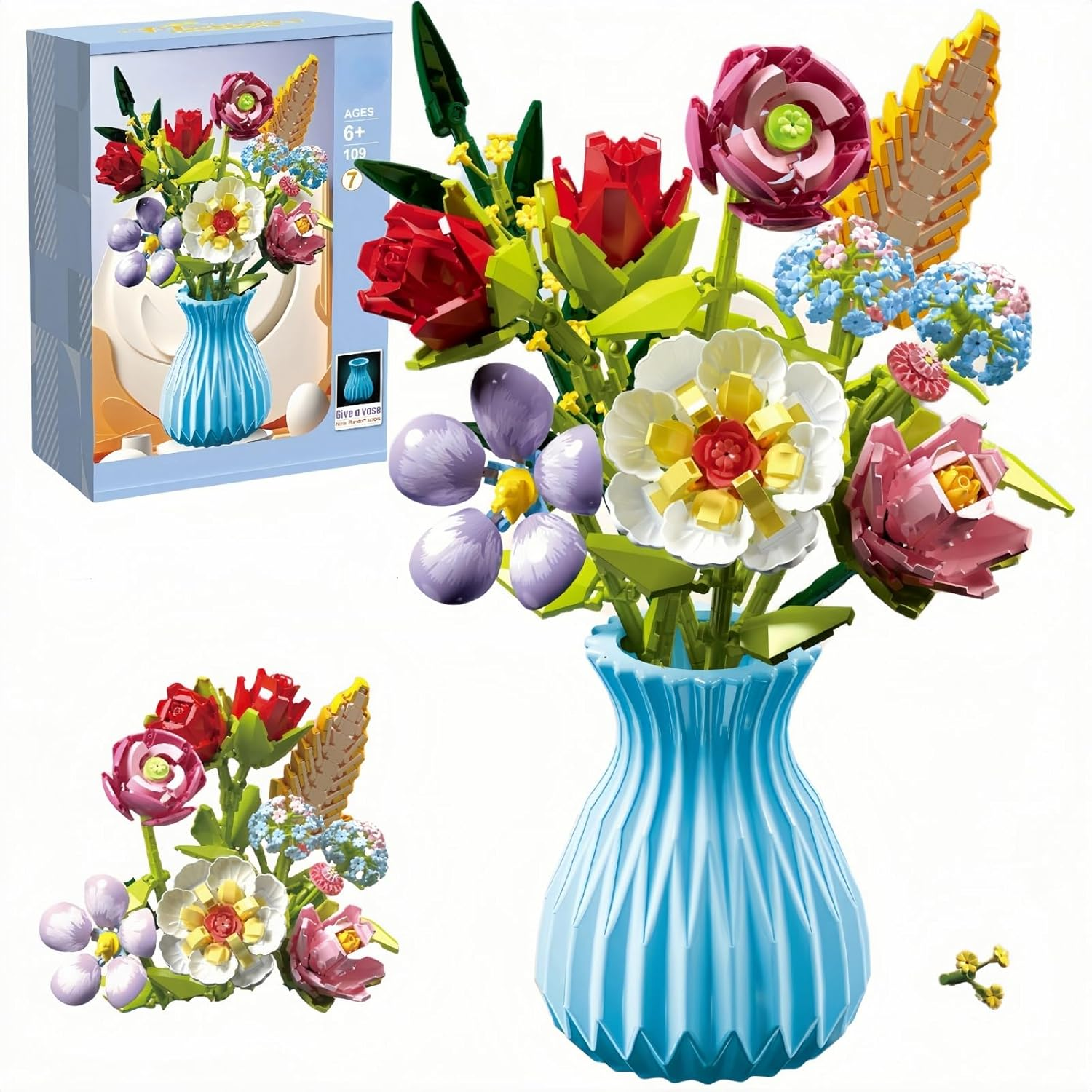 TANSAR Bouquet Kit with Vase, 691 Pieces Flower Building Blocks, Flower Bouquet Botanical Collection for Adults, Women, Office and Home Decoration, Gifts for Mother'S Day, Valentine'S Day, Birthday image number 2