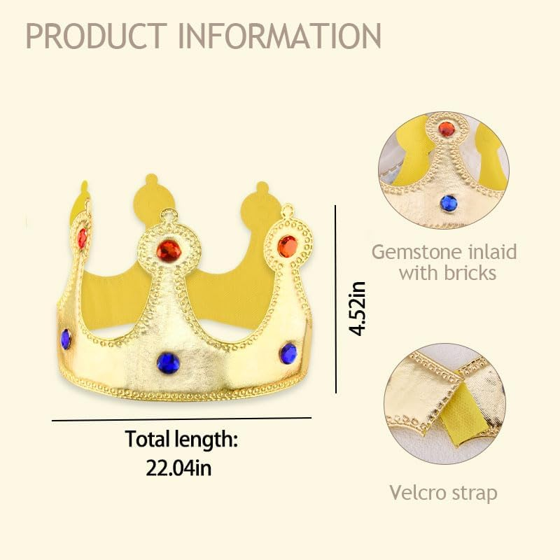 Queen King Crowns Hair Cap Birthday Princess Prince Headband for Girls Boys Halloween Costume Hair Accessories Bday Party Hairband Photo Props for Kids, Gold image number 1