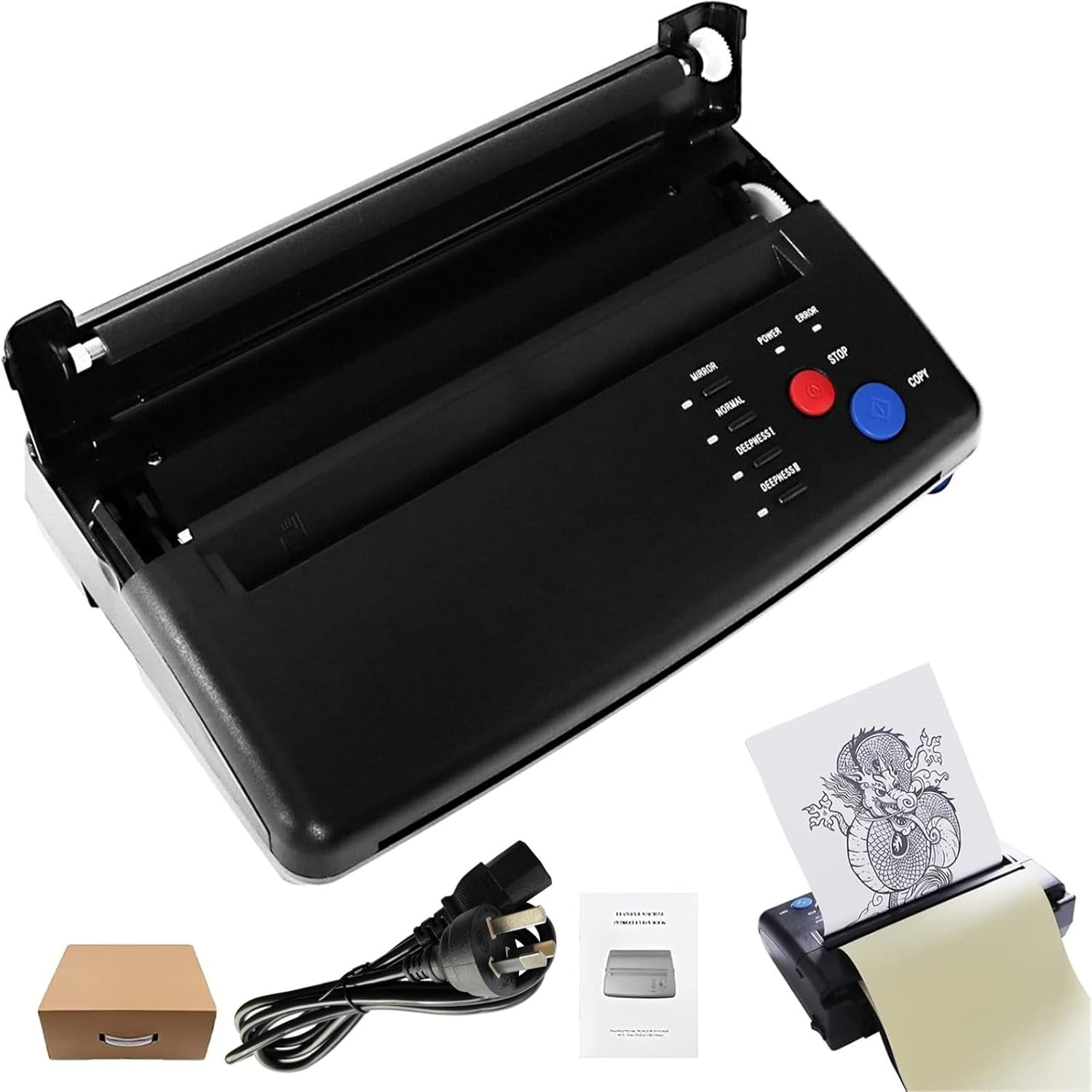 Tattoo Stencil Printer Tattoo Thermal Transfer Machine Tattoo Printer Tattoo Stencil Machine Thermal Template Printer Copier Tattoo Kit Tattoo Supplies with 20Pcs Transfer Paper