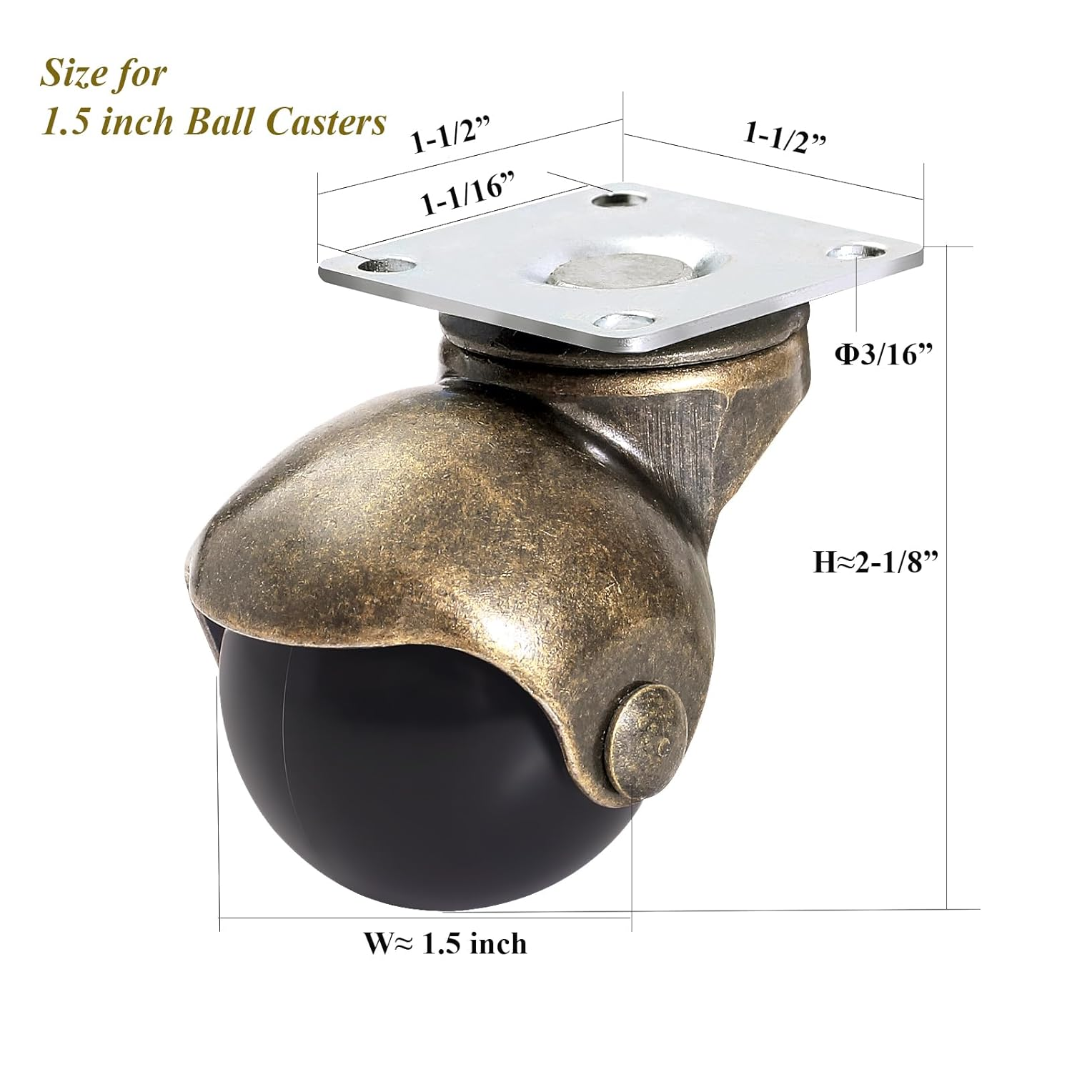 Anyke 1.5" Ball Caster Small Caster Wheels for Sofa Furniture,Bench & Ottoman Using for Hardwood Floor (Antique Gold,Pack of 4) image number 5