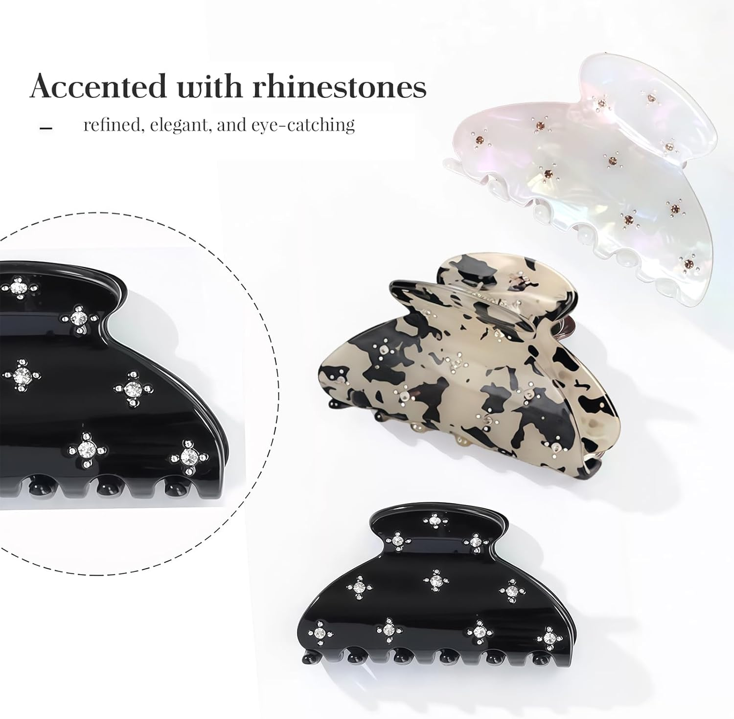 Pack of 3 Medium Rhinestone Hair Clips, Glittering Hair Clips, Women, Strong Hair Clips for Women, Girls, Teenagers for Parties, Weddings, Daily Life (6.6 Cm) image number 3