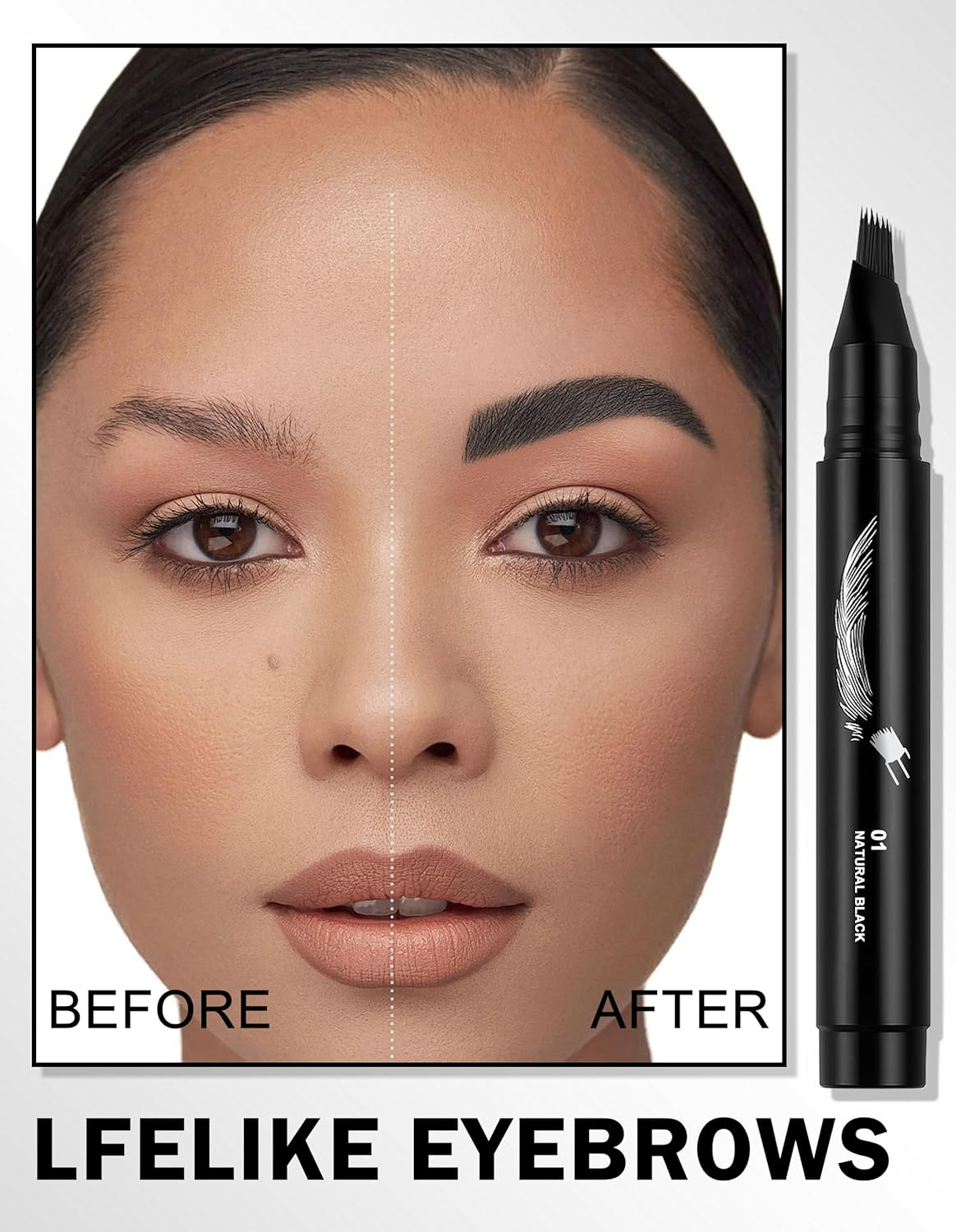 Erinde Microblading Eyebrow Pen, Waterproof Long Lasting Eyebrow Pencil for Women, Natural Brow Definer Creates Hair-Like Strokes, Smudge Proof Liquid Eyebrow Makeup for Shaping & Filling Brows,03# - 03 image number 6