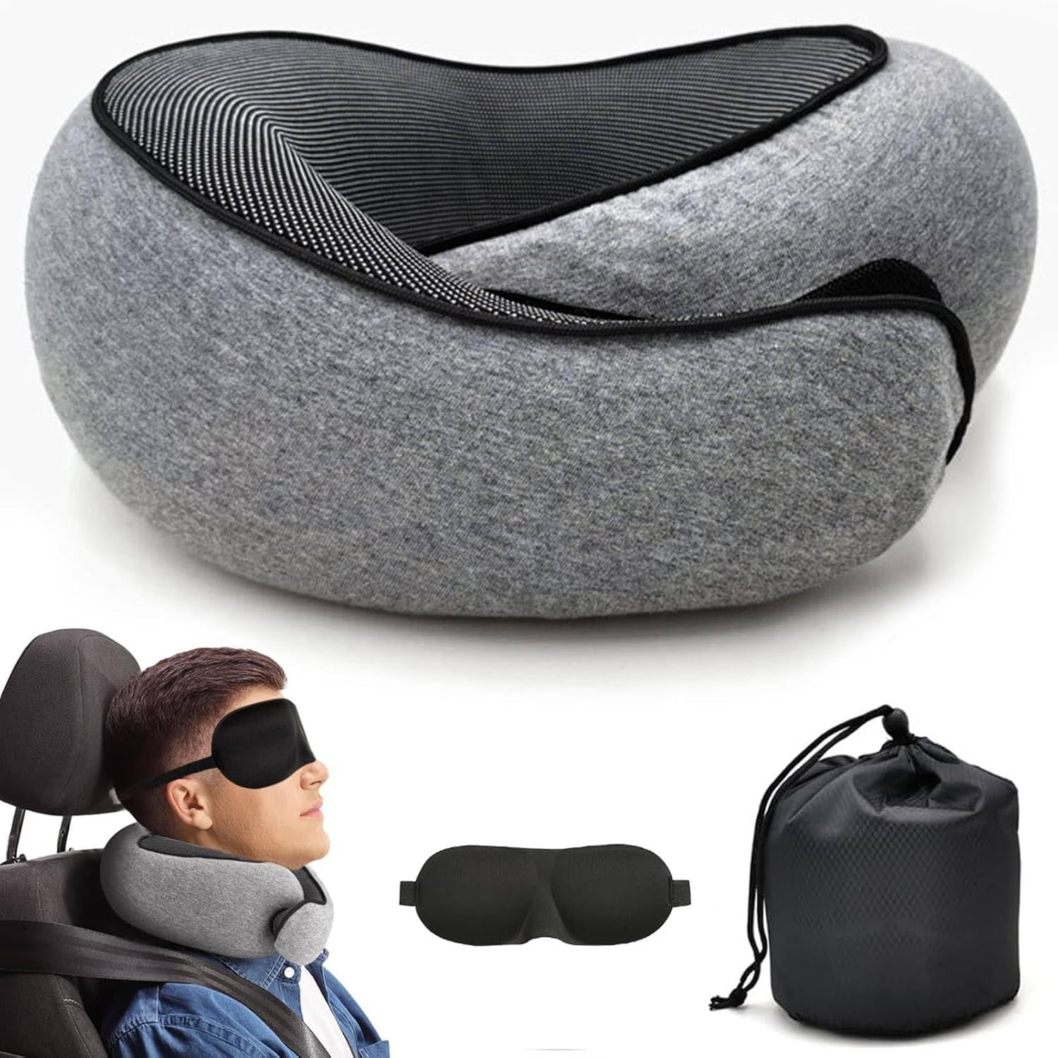Travel Neck Pillow,Premium Memory Foam Travel Pillow with 3D Contoured Eye Masks & Mesh Bag, Comfortable Breathable Machine Washable, Pain Relief Sleeping Travel Pillows for Planes,Trains,Car-Pink
