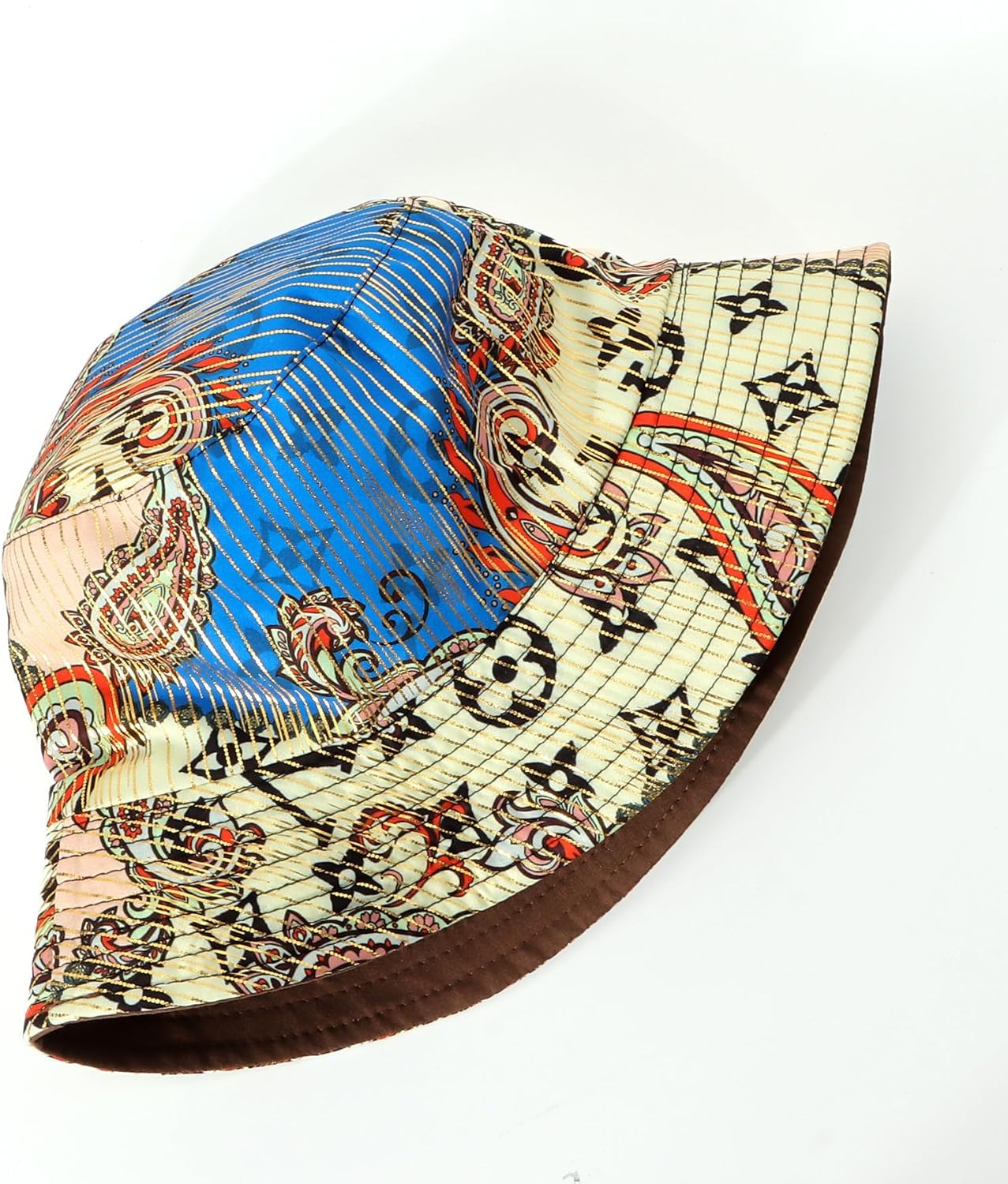 Hebenie Reversible Bucket Hat for Women &ndash; Summer Outdoor Sun Hat with Colorblock Print & Solid Side, Lightweight UV Protection Travel Beach Hat - Beige image number 2