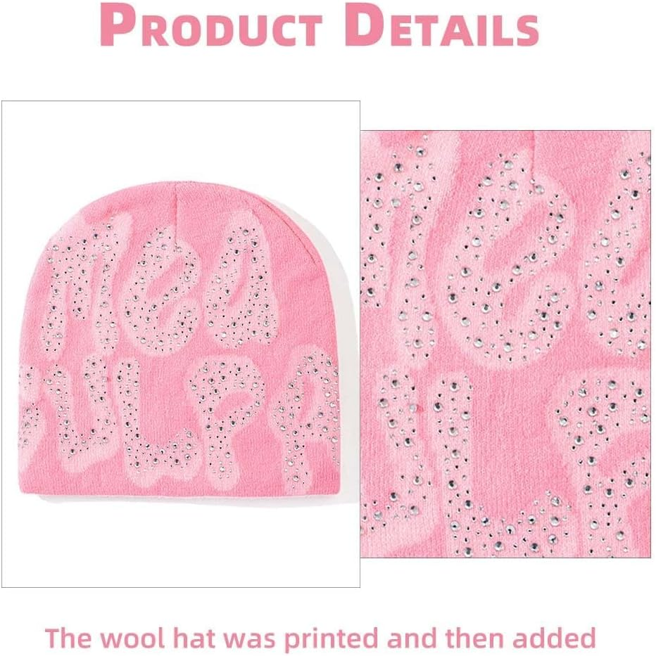 JDFHFGB Y2K Beanie Hats, Pink Bling MEA Culpa Graphic Beanies Designs,Streetwear Headwear Skull Cap for Men and Women, Soft Knitted Hat Crochet Hat for Winter image number 3