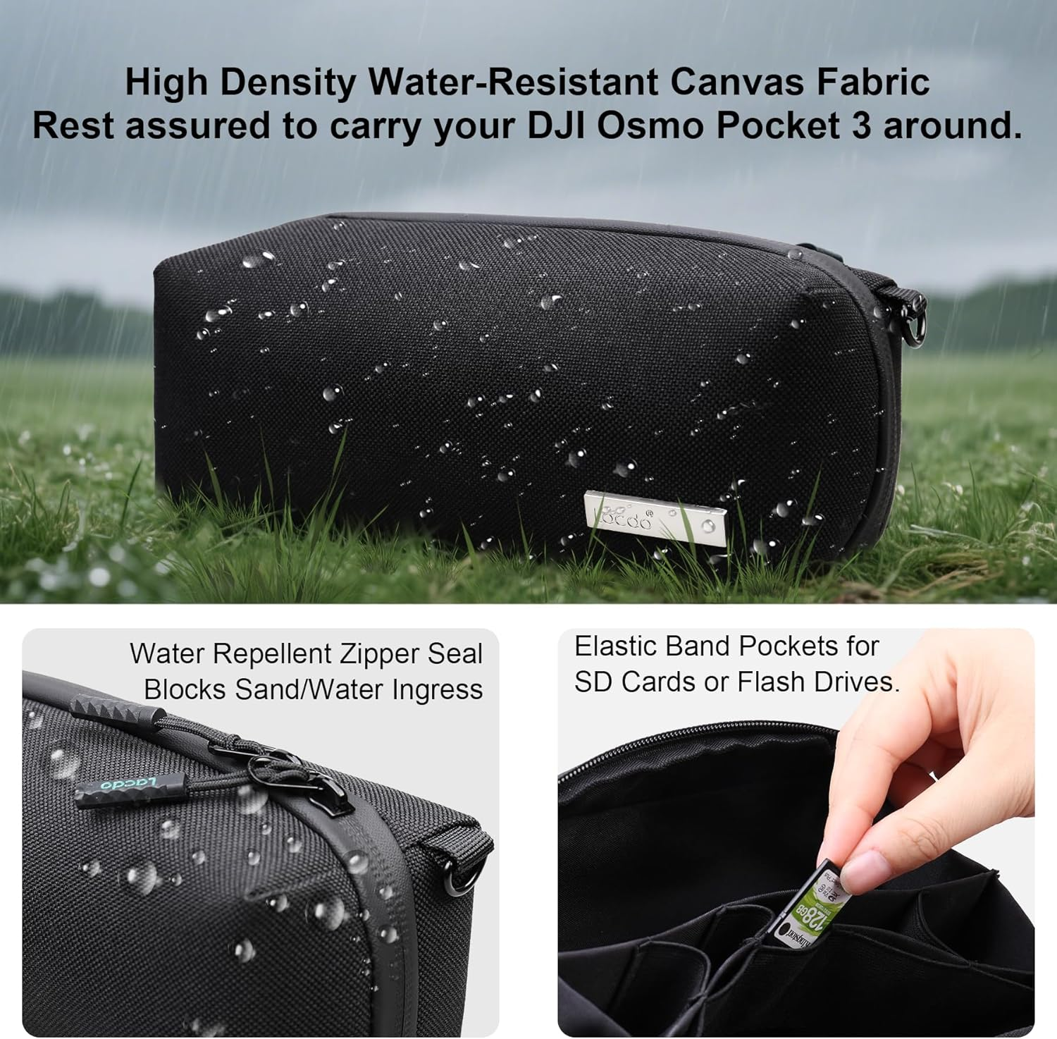 Lacdo Carrying Case for DJI Osmo Pocket 3, Carrying Bag for DJI Osmo Pocket 3 Creator Combo Accessories, Portable Travel Storage Bag Osmo Pocket 3 Case, All in One Carry Bag with Shoulder Strap, Black - Black+Black image number 4