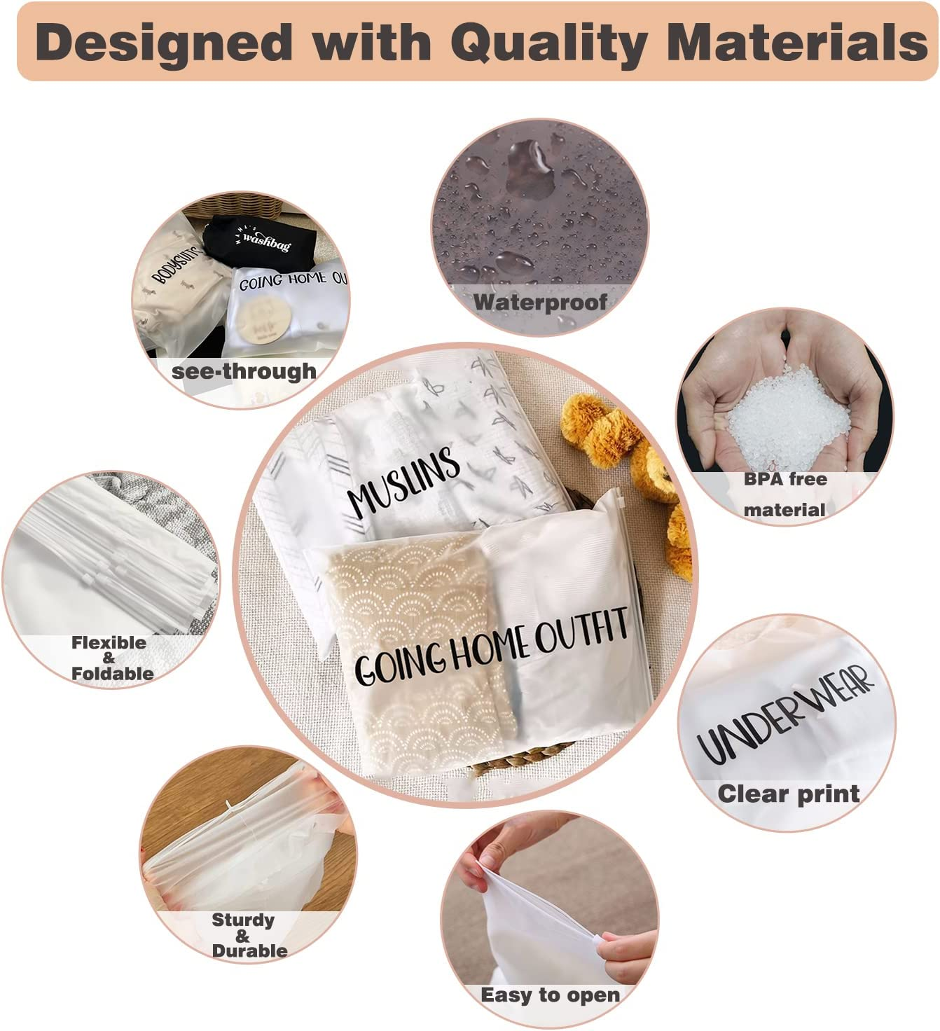 Agromusk 15 Pack Hospital Bags for Labor and Delivery,11 X 14 Inch Maternity Bag Essentials Mommy Born Baby,Diaper Organizing Pouches Resealable Frosted Pre Packed First Time Mom Must Haves image number 5