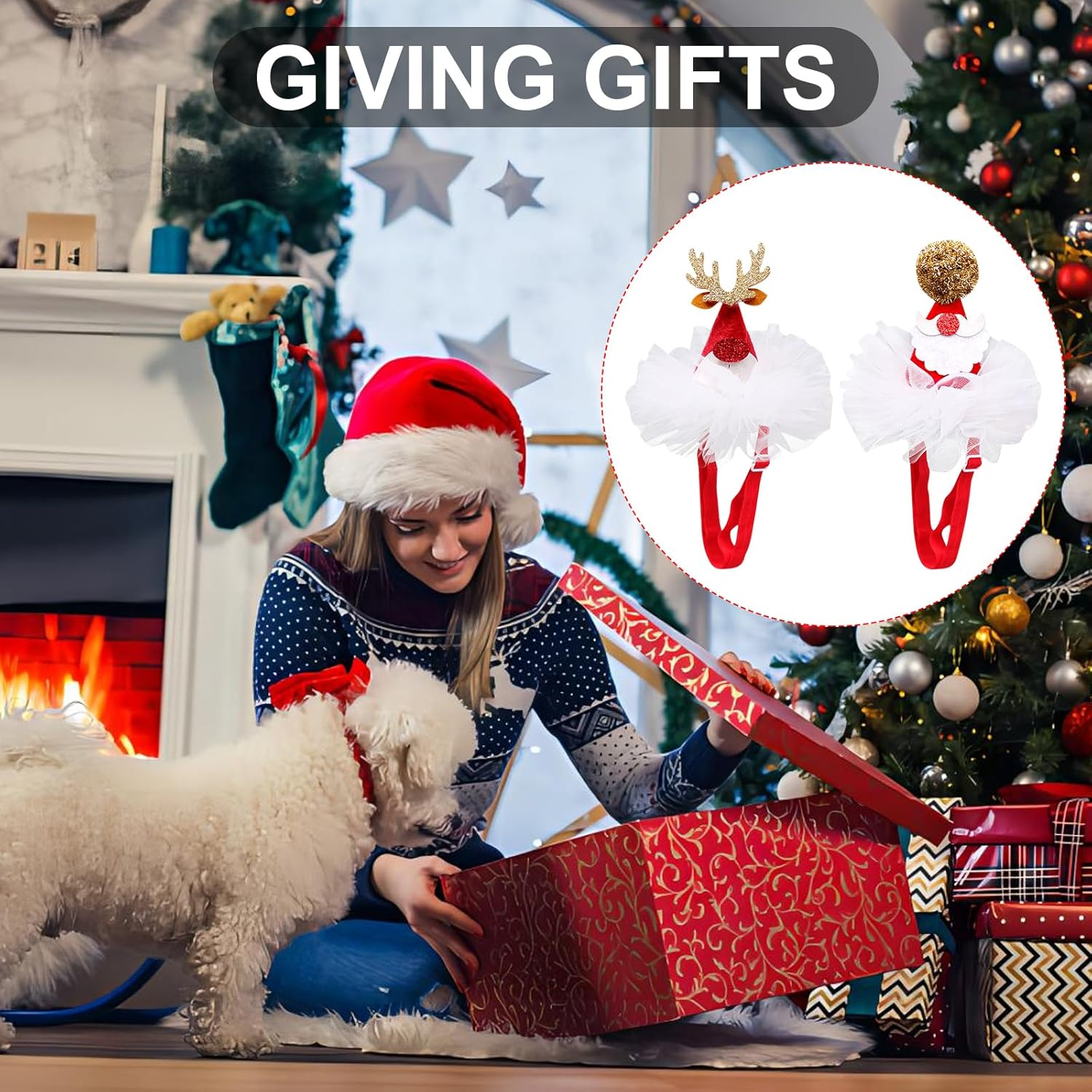 2Pcs Christmas Pet Hat, Creativity Pets Headdress Lace Cat Hats, Adjustable Cat Dog Christmas Hat, Adjustable Pet Dog Santa Hat, Xmas Pet Outfits Holiday Pet Hat for Dog Pet Supplies Christmas image number 3