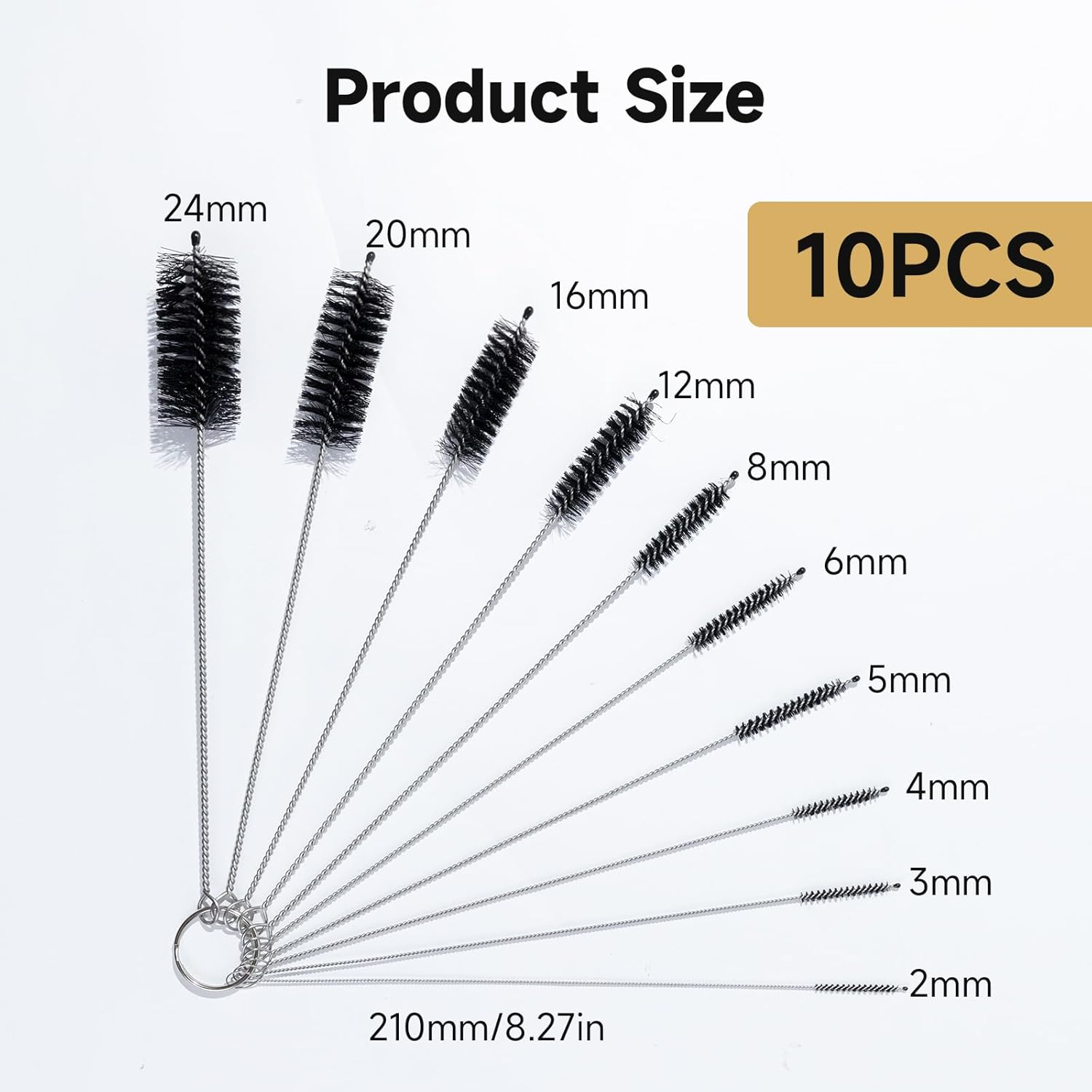 10-Piece Cleaning Brush Set for Bottles & Straws, Multi-Size Tube Cleaner with Stainless Steel Nylon Bristles, Deep Clean for Baby Bottles, Reusable Cups & Hard-To-Reach Areas image number 3