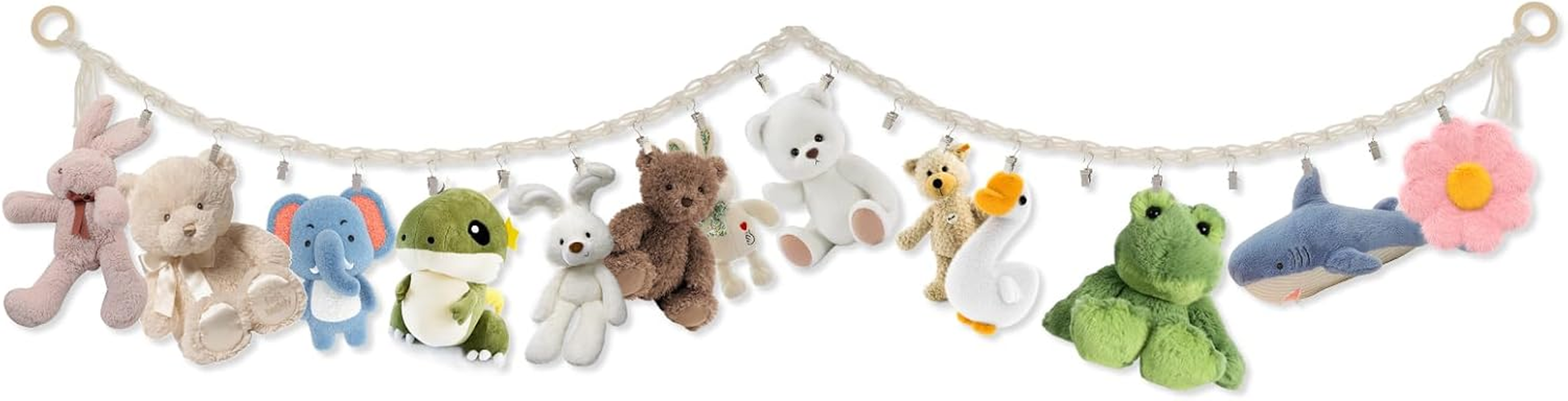 Stuffed Animals Storage Chain with Clips, Hanging Stuffed Animal Holder, Stuffed Animal Storage Hammock Corner,Boho Stuffed Animal Organizer Chain for Wall or Corner Nursery Play Room(1 PCS)