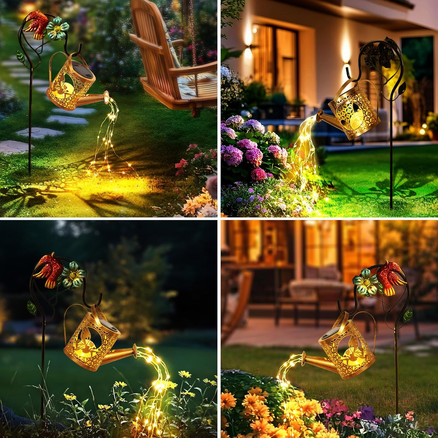 Solar Lights Outdoor Garden Decor Solar Watering Can with Crackle Glass Lights Waterproof Metal Hanging Fairy Lantern for Patio Lawn Yard outside Decorations- Unique Gift Ideas for Gardening image number 1