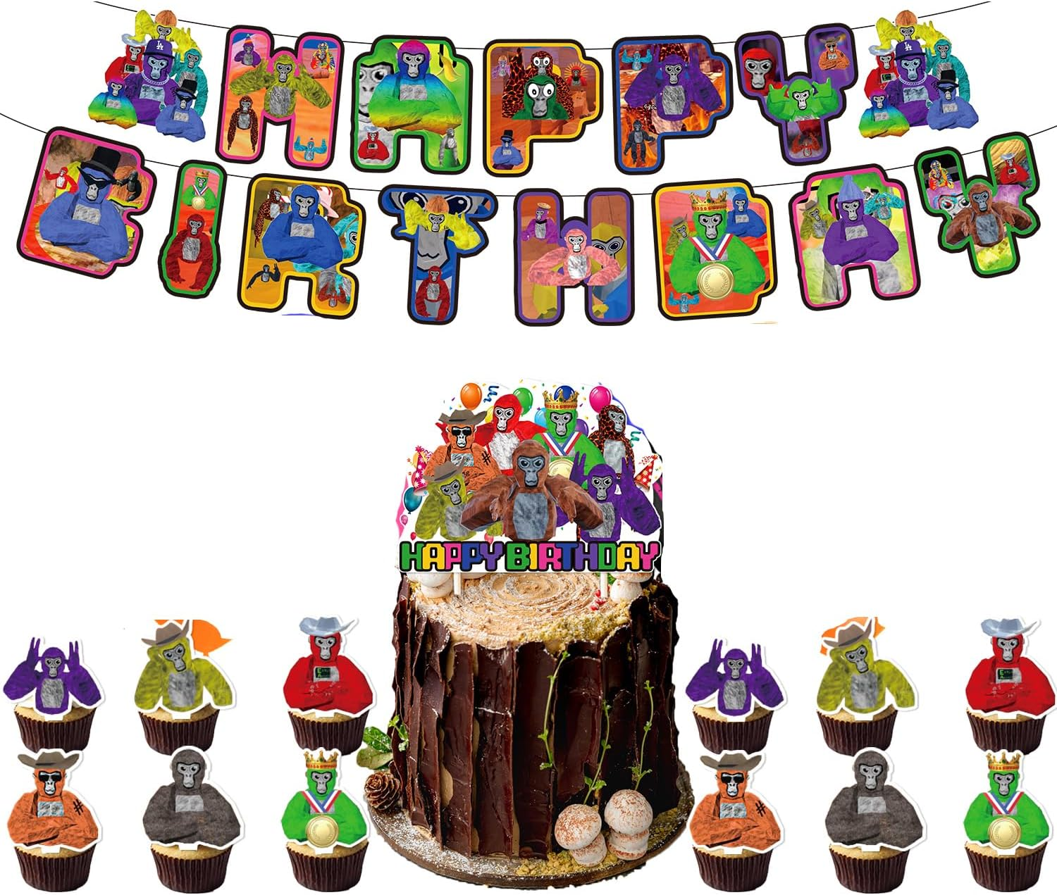 Gorilla Tag Birthday Party Decorations Theme Party Supplies for Boys Happy Birthday Banner,Balloons,Cake Toppers,Cupcake Toppers