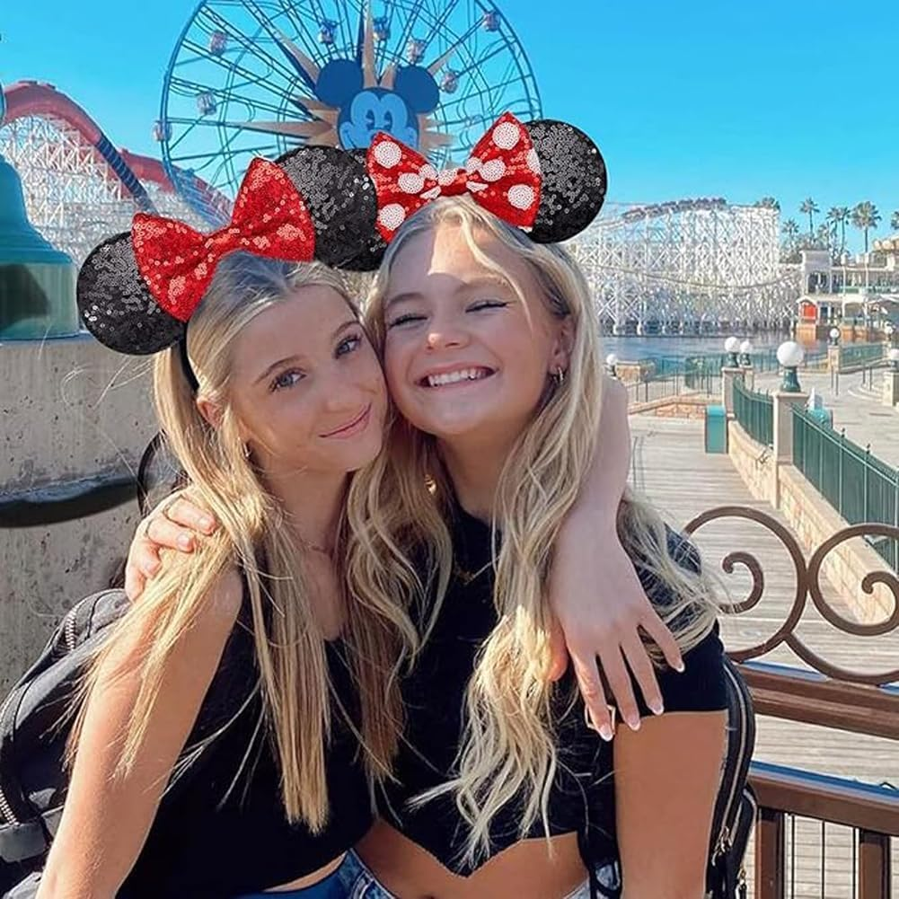 2 PCS Mouse Costume Ears with Red and Dot Bow Headbands for Girls and Women&rsquo;S Party image number 4