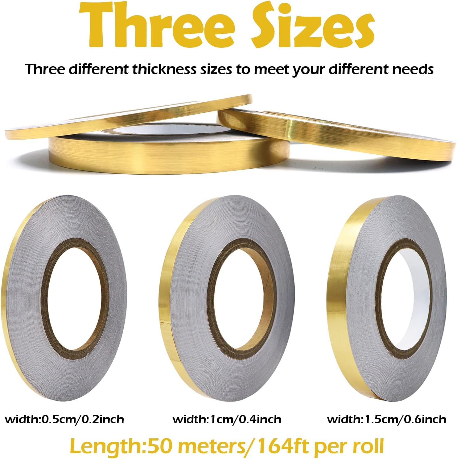 3 Sizes Self Adhesive Metalized Polyester Film Tape Waterproof, Floor Tile Gold Foil Lines Tape, Tile Seam Stickers for Cabinet Bathroom Kitchen Decor Graphic Arts (Gold) image number 5