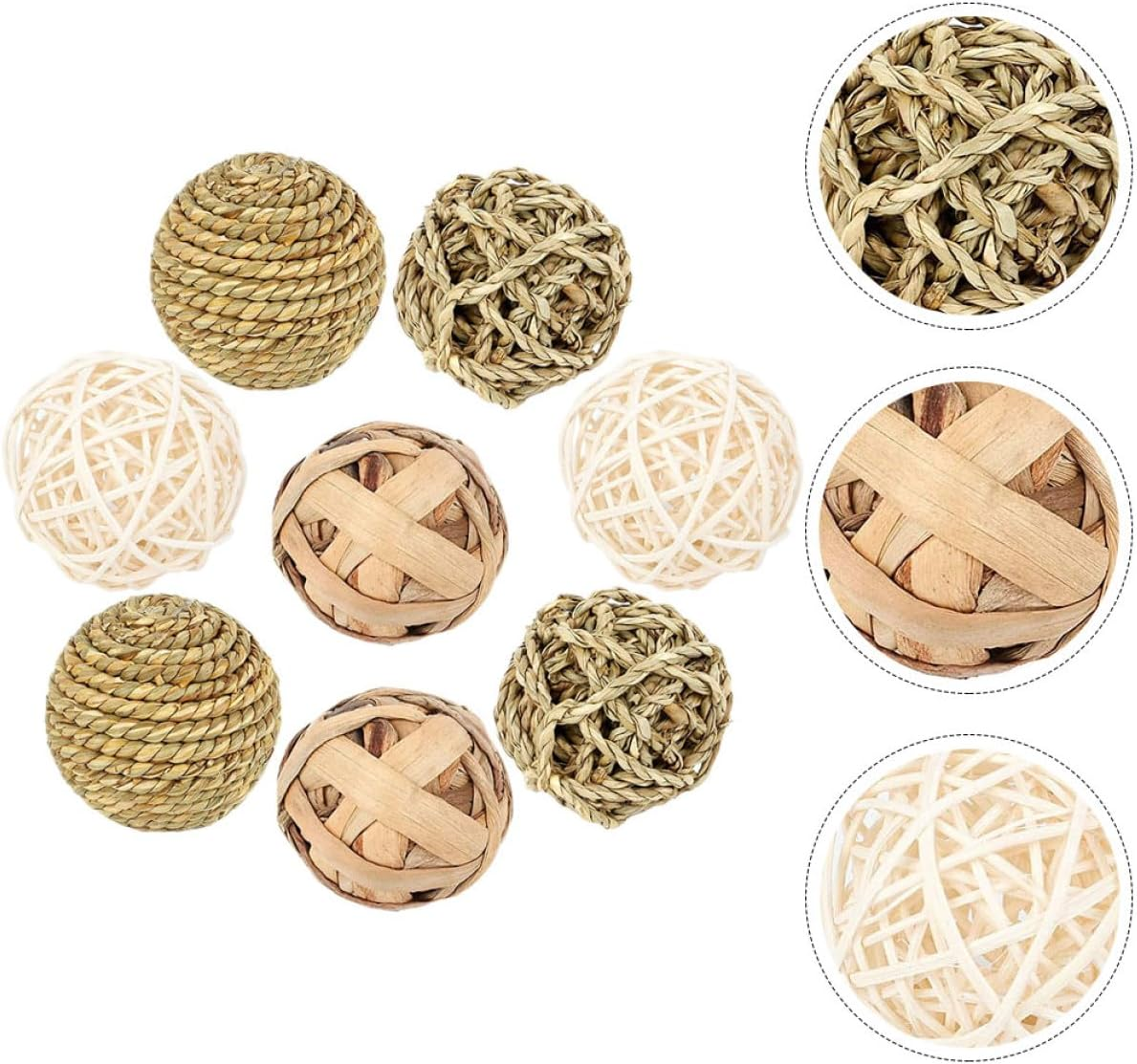 BATHVEVE 8Pcs Natural Woven Hamster Chew for Dental Health Small Pet Treats for Rabbits Guinea Pigs Rats Parrots Squirrels Agility Enhancing Play Balls image number 4