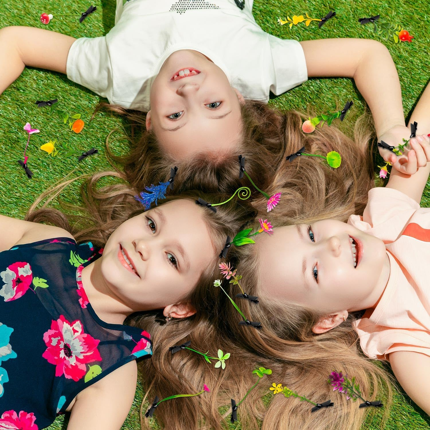 50 Pcs Sprout Clips Random Mixed Style Plant Hairpins Little Grass Sprout Hair Clips Butterfly Mushroom Hair Accessories Present for Women Girls Kids Party School