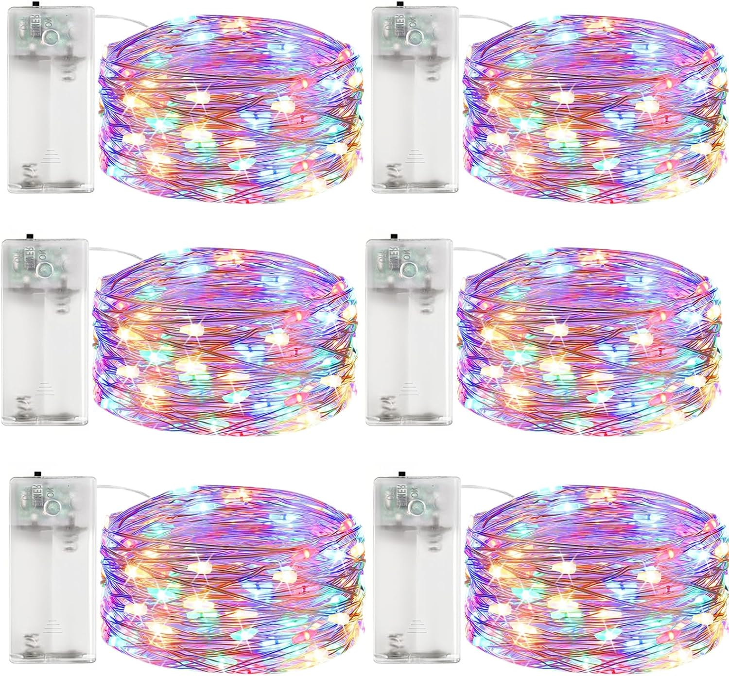 ALEGRE Pack of 6 LED Fairy Lights Battery with Timer, 3 M 30 LED Micro Copper Wire LED Fairy Lights with Timer, Warm White Fairy Lights Indoor Battery Operated for Christmas, Halloween, New Year'S Eve