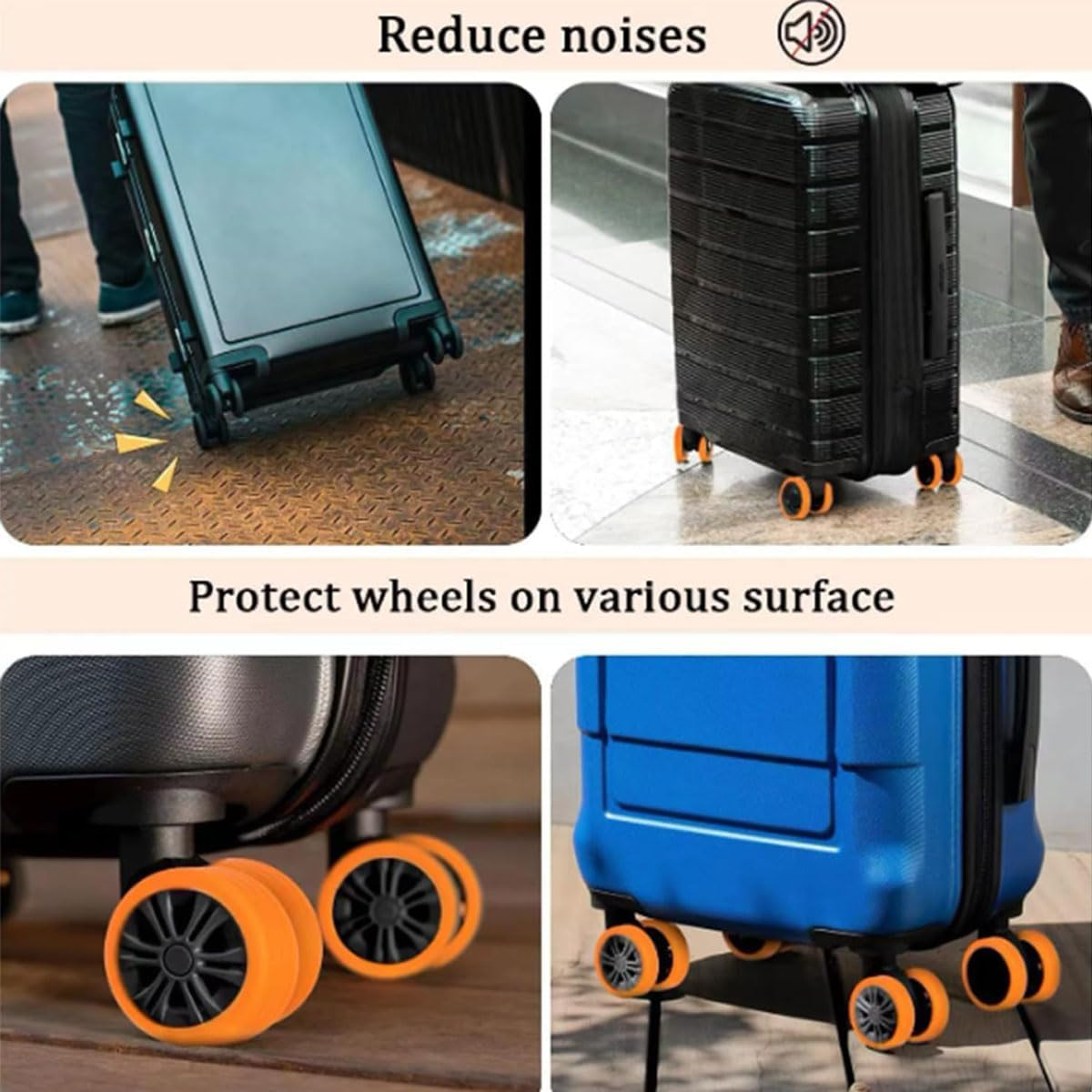 Luggage Compartment Wheel Protection Cover, 16Pack Luggage Suitcase Wheels Cover, Waterproof Shock-Proof Carry on Luggage Wheels Cover, Luggage Wheel Covers (16Pcs-Orange) image number 1