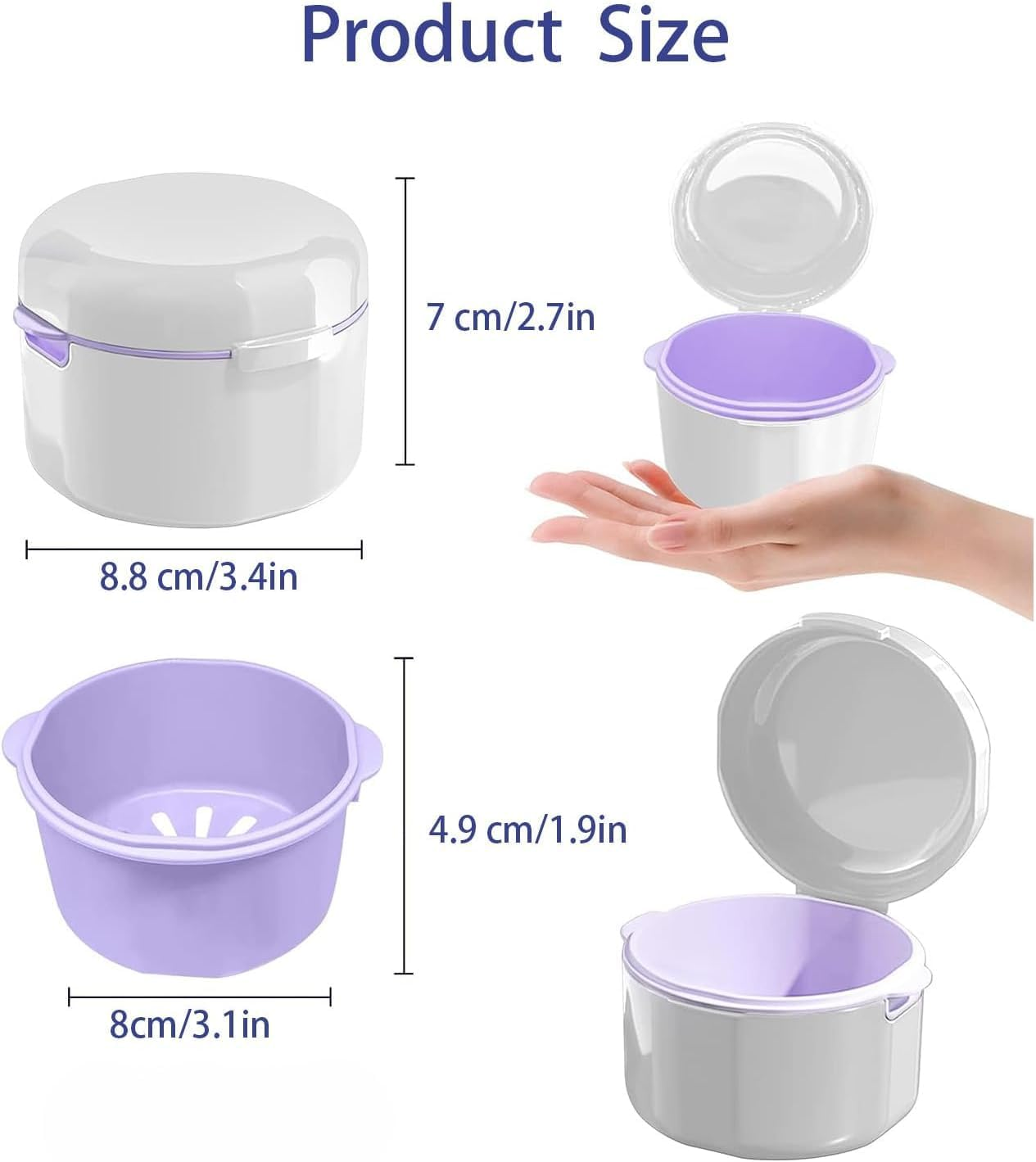 Denture Case Denture Cup Denture Bath Box, 1Pc Denture Cup Retainer Cleaning Case Denture Soaking Container,Denture Case Dentures Box Denture Brush Retainer Case Denture Cup Dentures Container,White - White image number 2