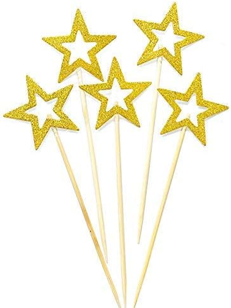 50 Pcs Star Cupcake Toppers,Star Cupcake Toppers Twinkle Little Star Decorations Birthday Cupcake Toppers Glitter Star Cake Decorations for Party Birthday Wedding Ceremony image number 4