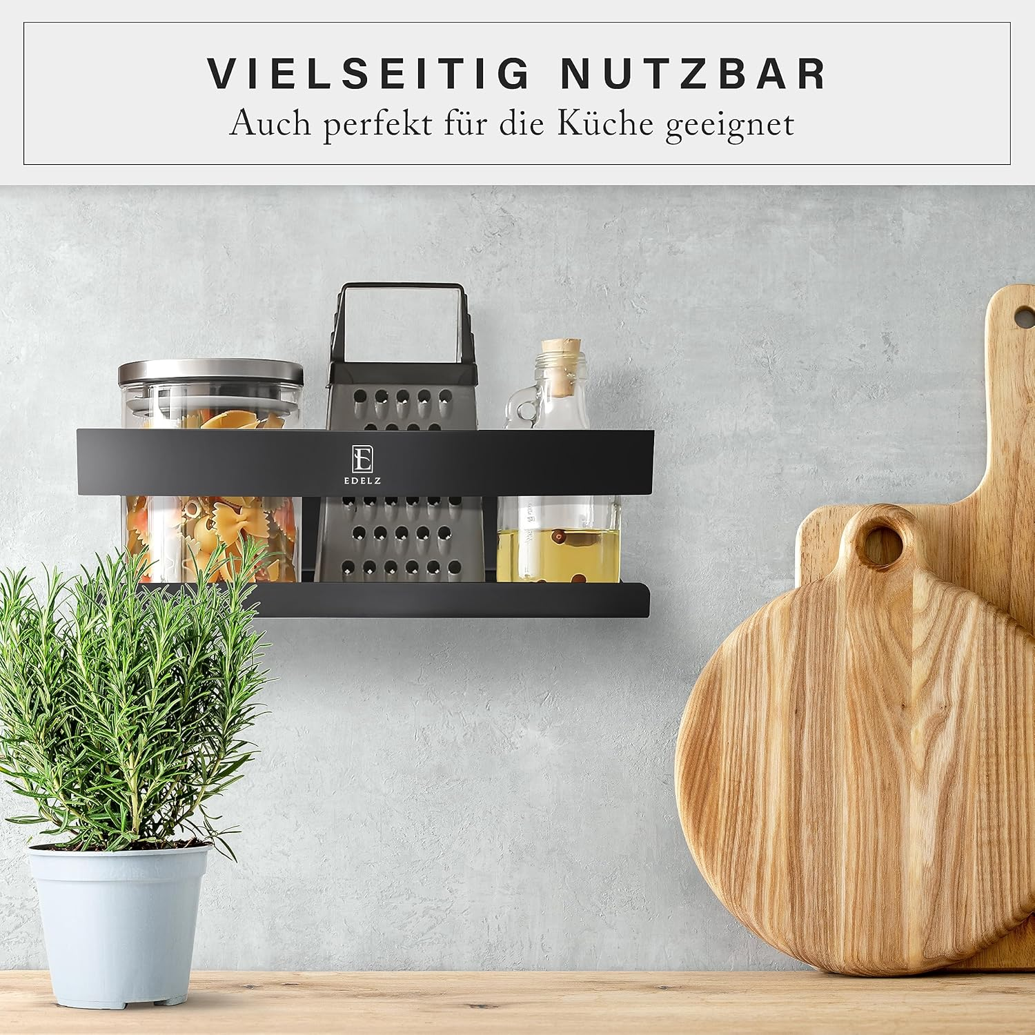 EDELZ&reg; Bathroom Shower Caddy Shower Basket No Drilling - Shampoo Holder for Shower for Gluing Made of Stainless Steel with Original 3M Adhesive Pads, 2 Movable Hooks, Extra Razor Holder (Stainless Steel Black) image number 4