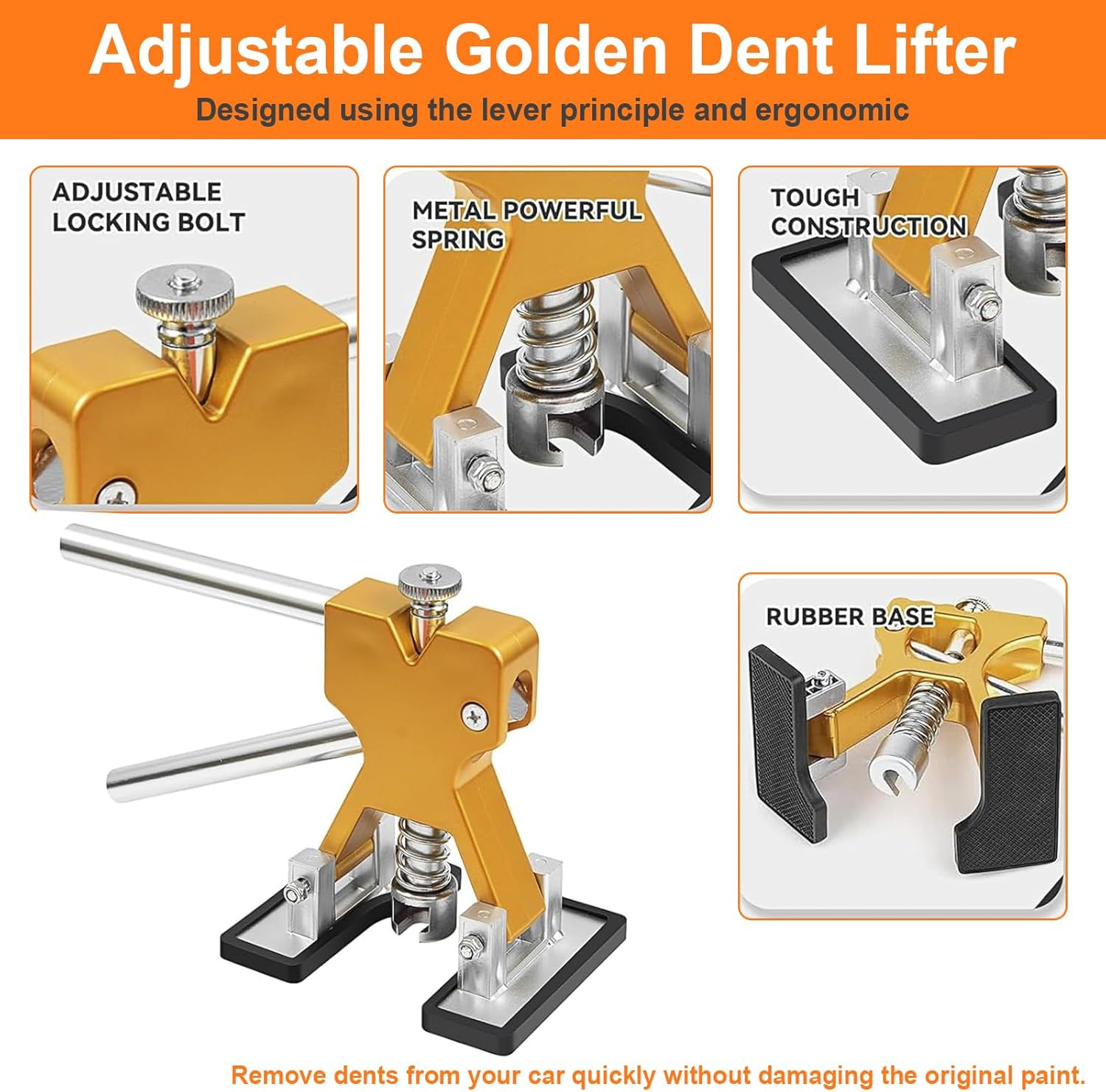 97Pcs Dent Puller Kit, Paintless Dent Removal Kit for Dent Repair, Car Dent Repair Kit with Golden Lifter, Bridge Puller, Slide Hammer T-Bar, Car Dent Puller for Car Refrigerator Door Ding Repair image number 1