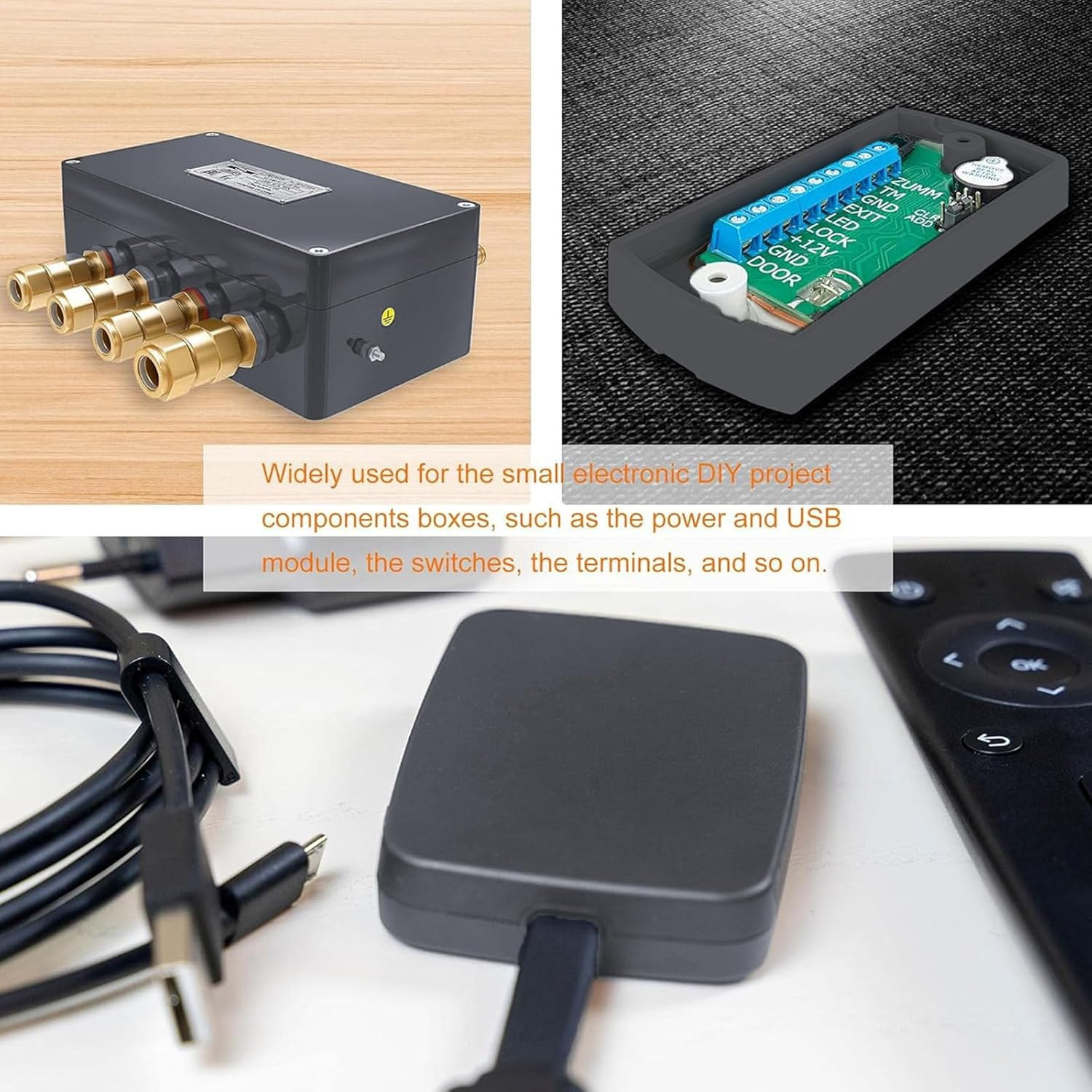 Hunken 4 Pcs Junction Box, Small Waterproof ABS Electrical Box for Electronic Projects, Hobby Use, 55 X 35 X 15 MM, Black image number 1