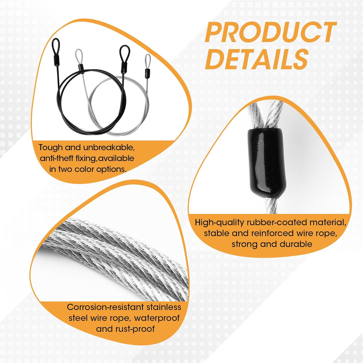 Outdoor Travel Security Cable Lock 2 Pcs (3Mm&times;100Cm/3.3Ft), Cut-Resistant Braided Steel Bike Lock with Double Loops, Anti-Theft Flexible Wire for Scooters, Luggage & Helmets &ndash; Silver & Black image number 1