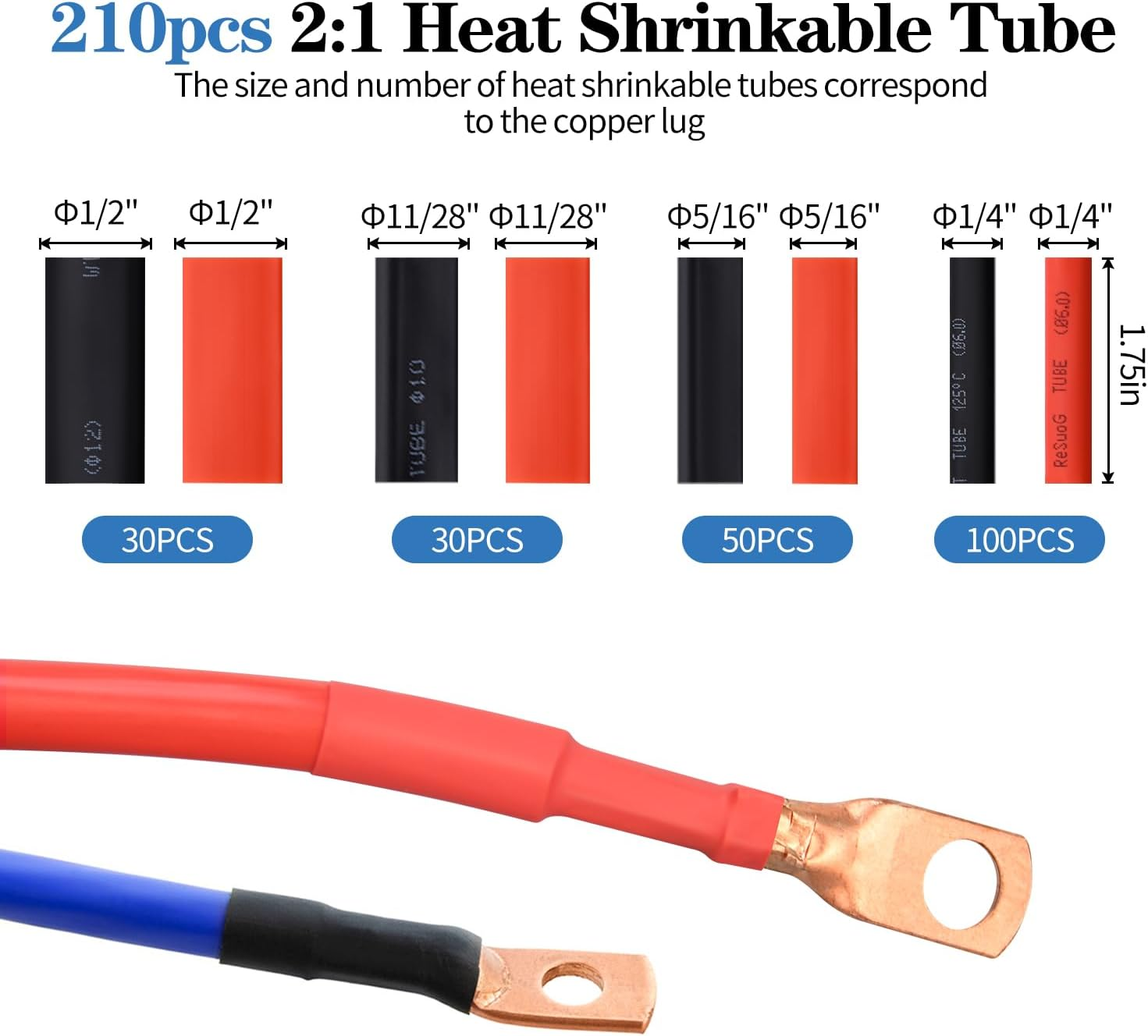 Mdvora Cable Lug Crimping Tool with 170Pcs Copper Wire Lugs, Wire Crimping Tool for AWG 10-1/0 Electrical Lug Crimper, with Cable Cutter, 210Pcs Dual Wall Adhesive Heat Shrink Tubing MD-0002