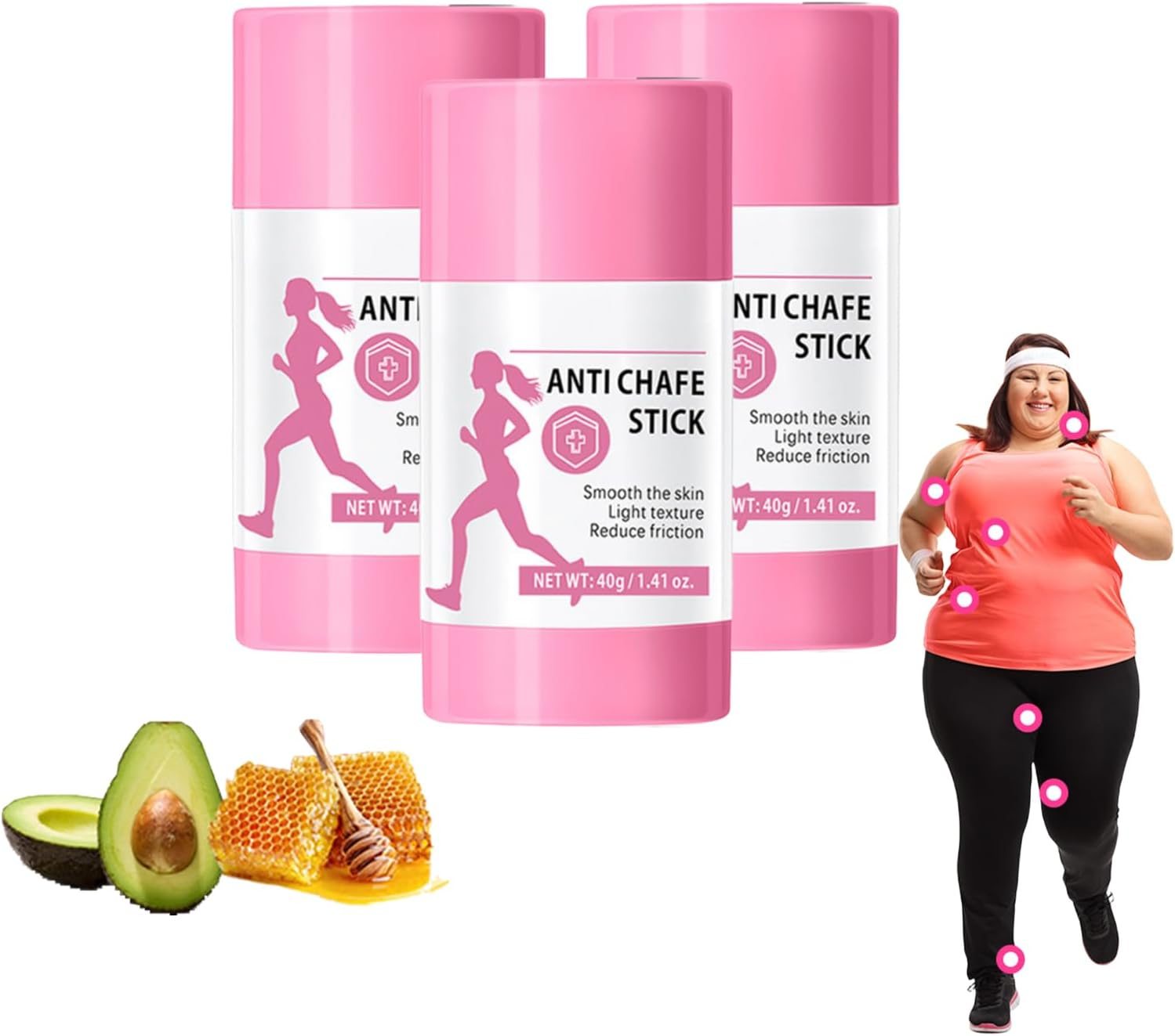 Waterproof & Sweat-Proof Anti-Chafing Stick - Unisex Non-Greasy Glide Balm for Thigh, Leg & Arm Friction Prevention, Natural Anti-Friction Protection for Sports and Running Activities (3 PCS)