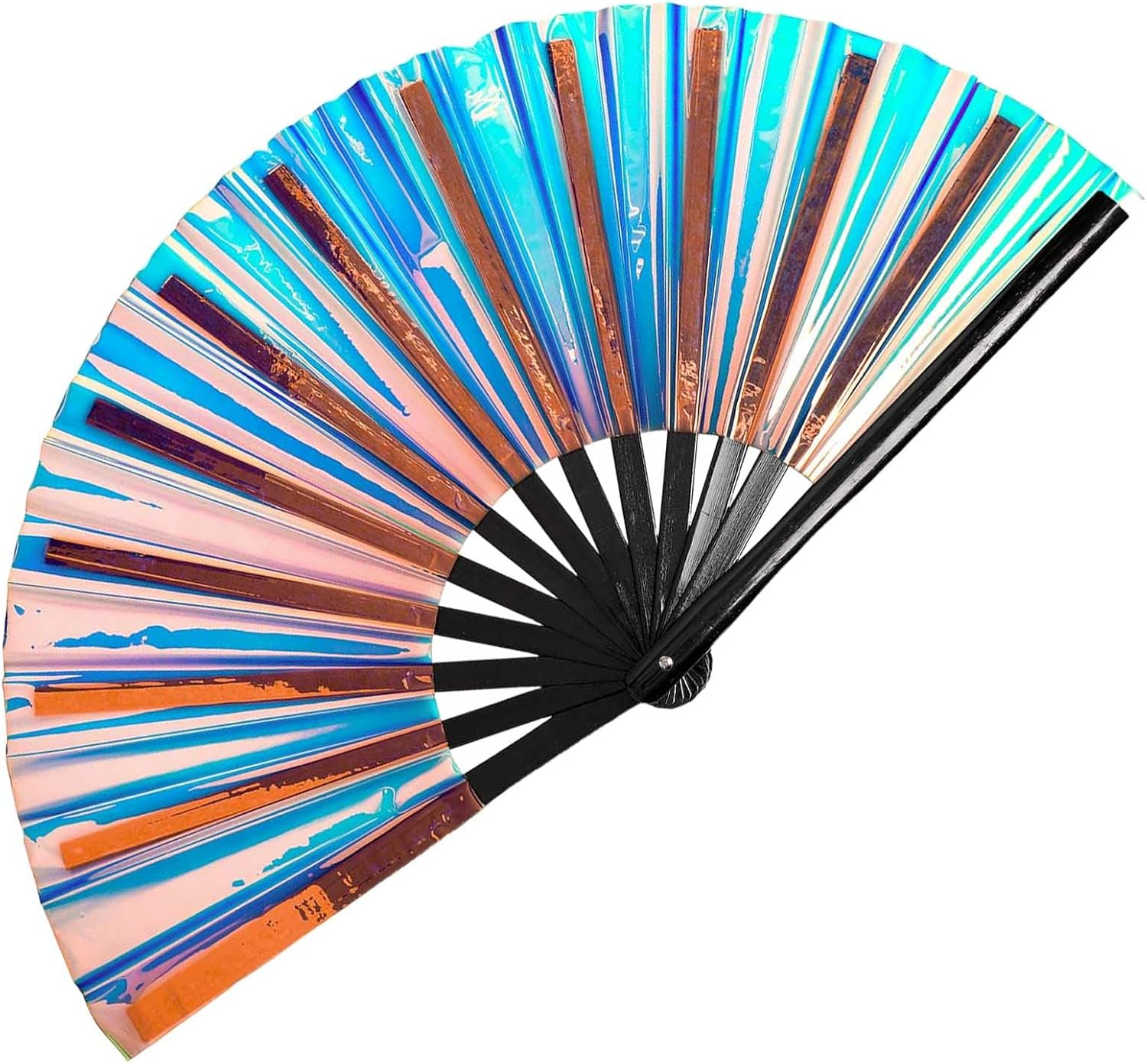 Large Clack Hand Rave Fan Holographic Folding Popping Line Dance Fan Foldable Handheld Clacking Fans for Line Dancing Craft Laser Rave Accessories for Festival Rainbow Outfits Party Club(Light Blue) image number 5