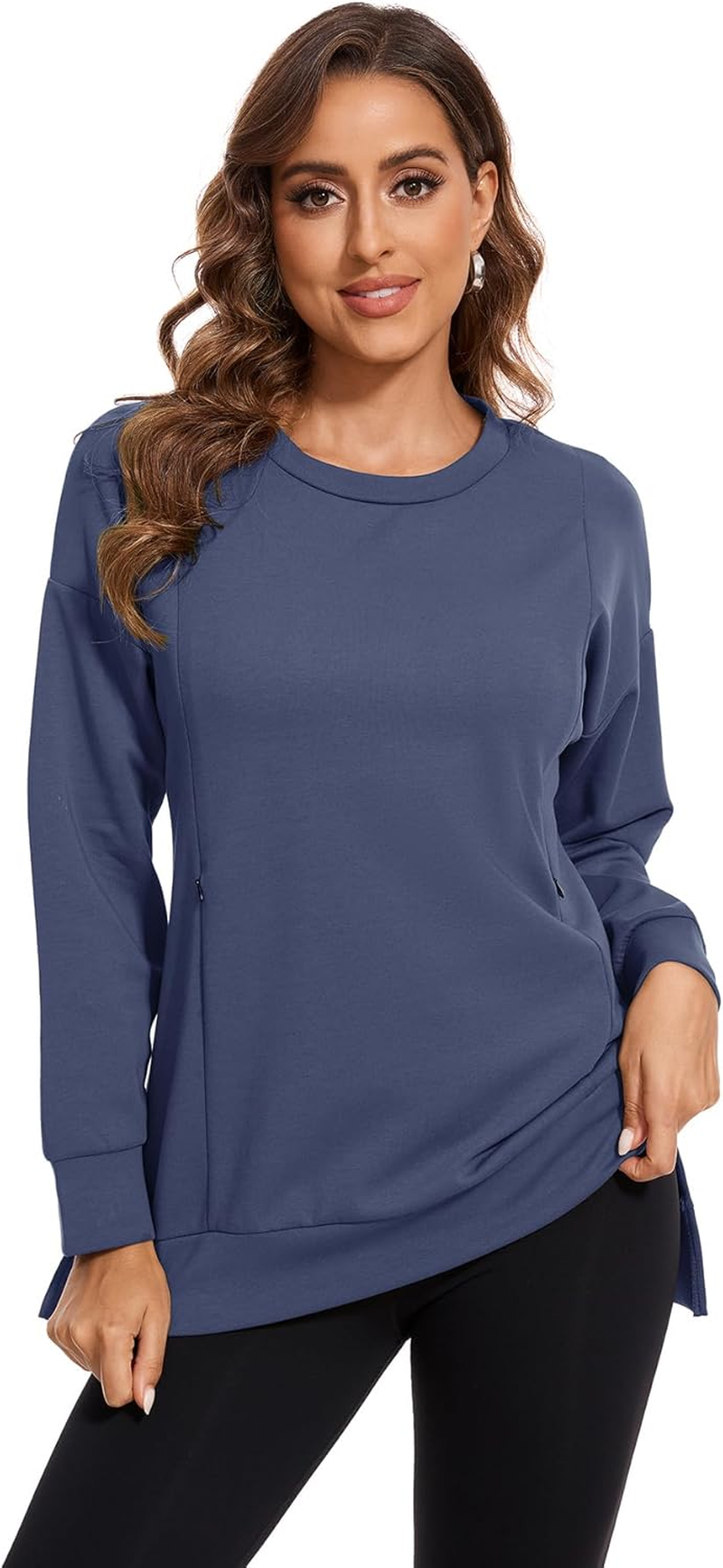 Smallshow Women'S Nursing Tops Sweatshirt Long Sleeve Side Split Breastfeeding Shirt