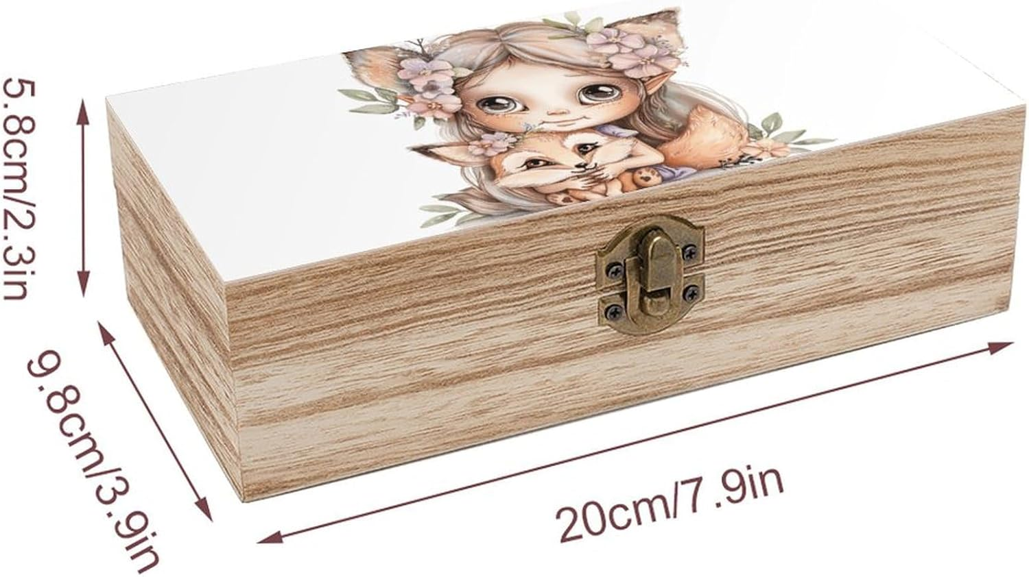 Fox and Girl Wooden Box Wood Wedding Keepsake Boxes with Lids Small Decorative Boxes Lightweight Wooden Memory Storage Box for Crafts Keepsakes Jewelry Photo Letter Storage image number 2