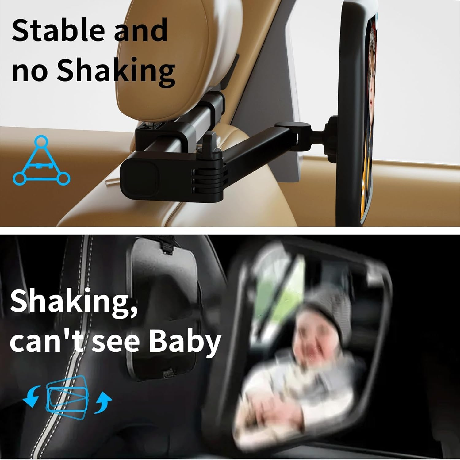Baby Car Mirror Rear Facing, Safety Adjustable Car Seat Mirror for Baby Extendable Camera Monitor with Hook Clip Design Clear View image number 3
